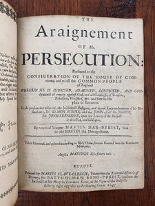 1645 RICHARD OVERTON. Baptist Friend of Roger Williams Argues for Religious Liberty. Satire!