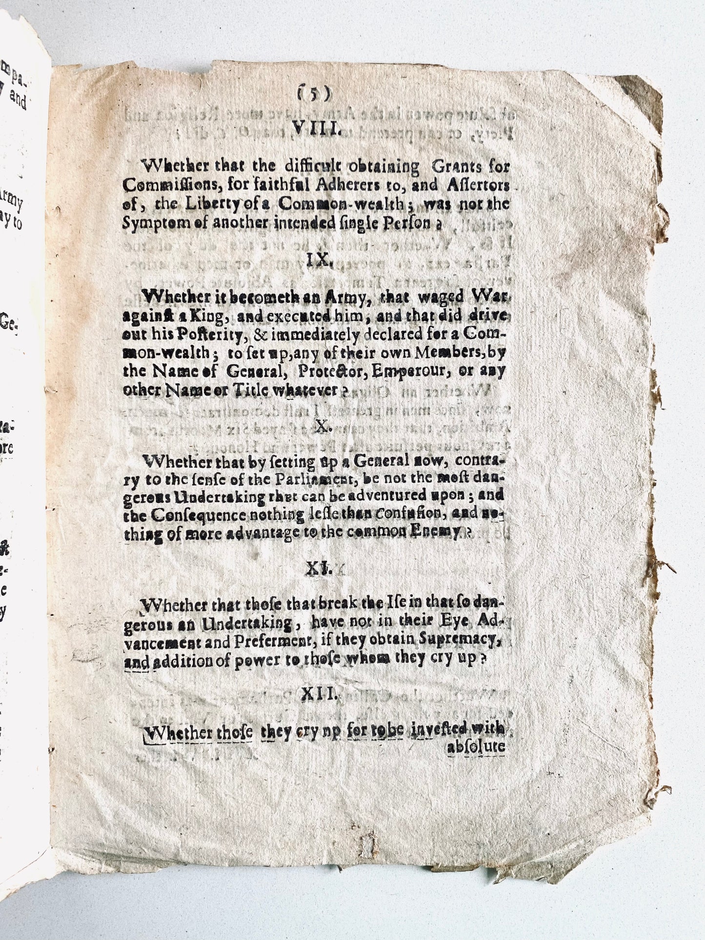 1659 PRESBYTERIAN PARLIAMENTARIANS. Accused of Trying to Keep Power of the Military to Control Royalist Members.