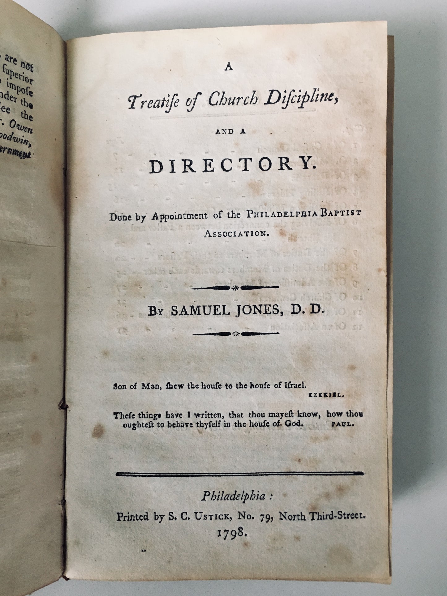 1798 RARE BAPTIST. First Edition Philadelphia American Baptist Church Discipline!