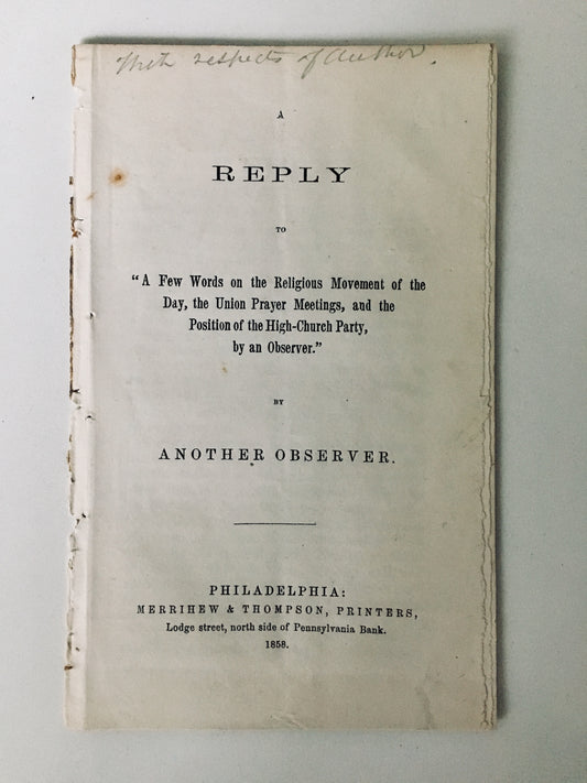 1858 ANOTHER OBSERVER. Friend of Prayer Revival Responds to Genuine Concerns