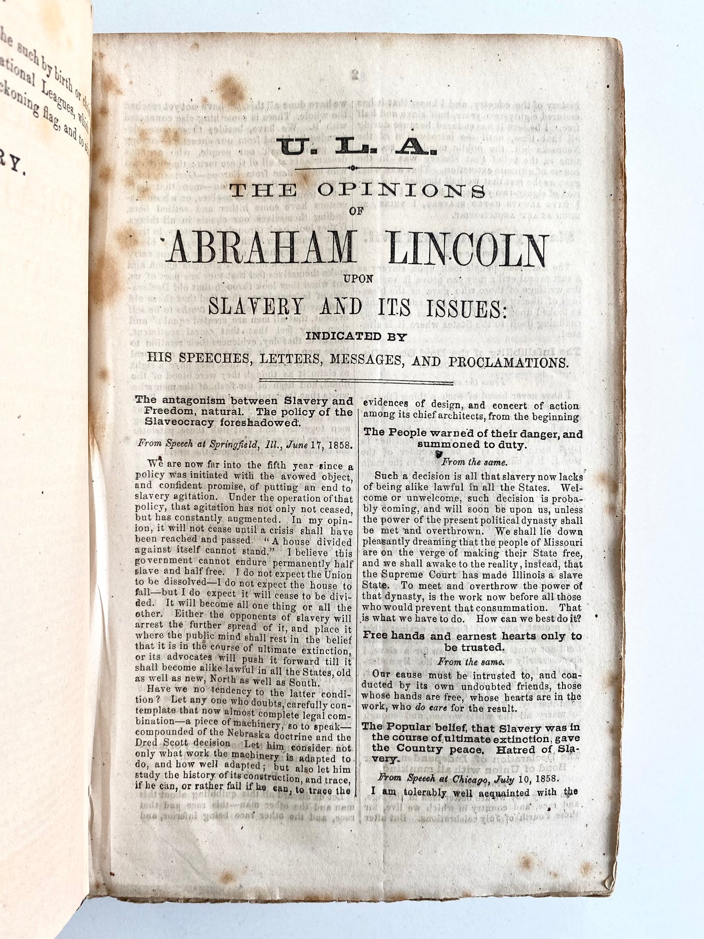 1796-1866 ABRAHAM LINCOLN, SLAVERY, AND CIVIL WAR. Important Sammelband of 71 Works!