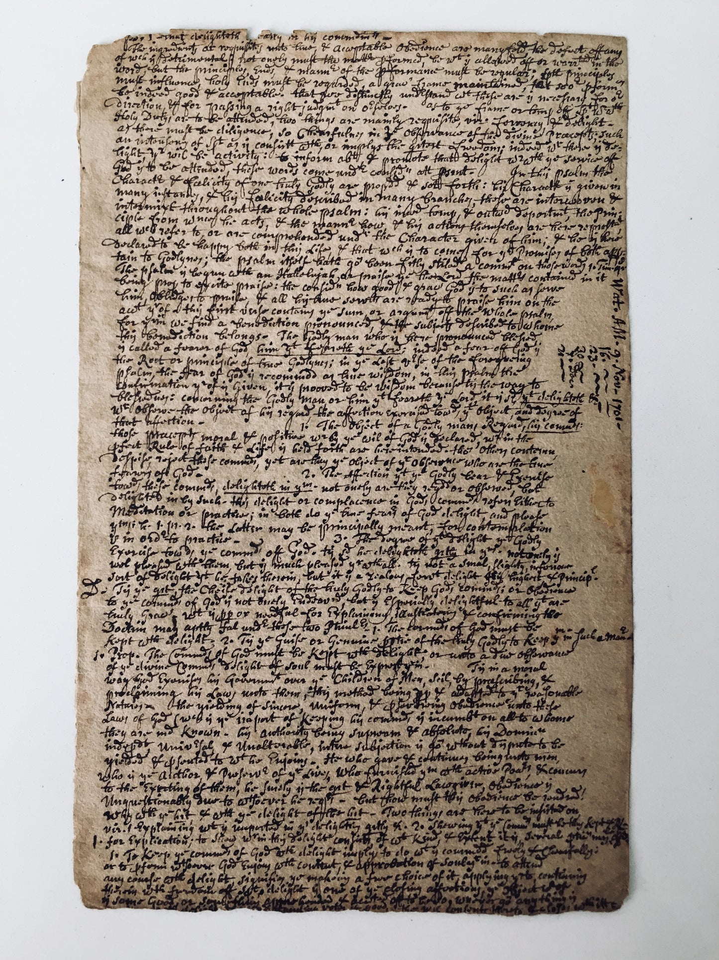 1701 HENRY GIBBS. Salem Witch Trial Connected Four-Page Manuscript Sermon on Obedience of the Elect