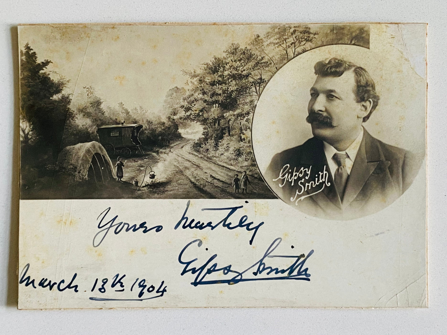 1904 GIPSY SMITH. Autographed Photographic Postcard - During Welsh Revival.