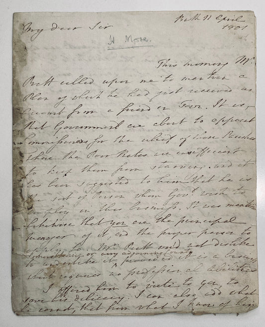 1801 HANNAH MORE. Letter Written to Help Alleviate Starvation During Food Riots of 1801