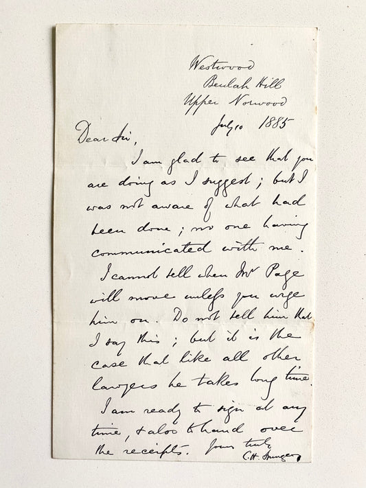 1885 C. H. SPURGEON. Spurgeon Takes Care of Business and Comments on the Slowness of Lawyers!