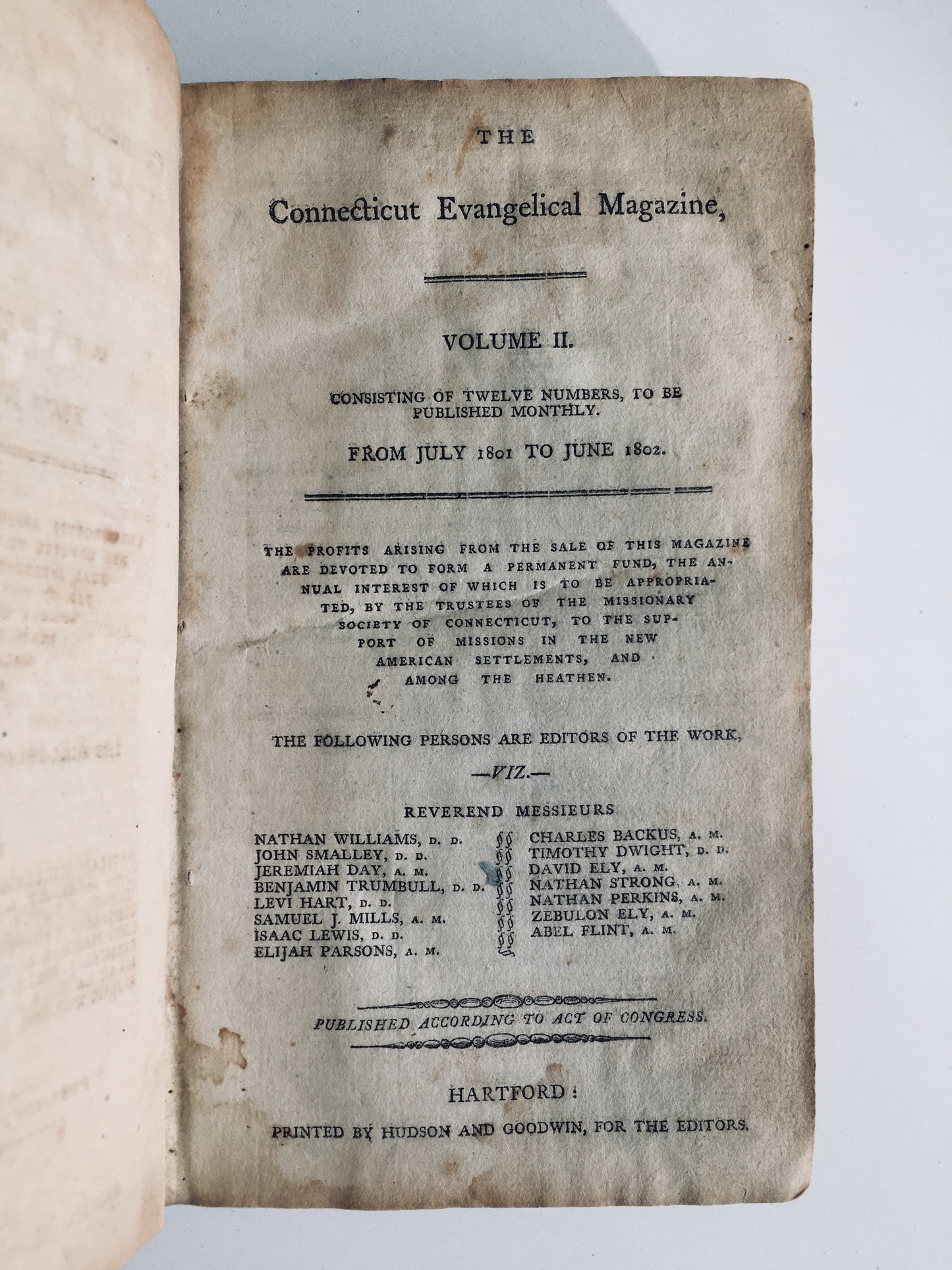 1801 CONNECTICUT EVANGELICAL MAGAZINE. Important Great Awakening Periodical w/ Revival Content