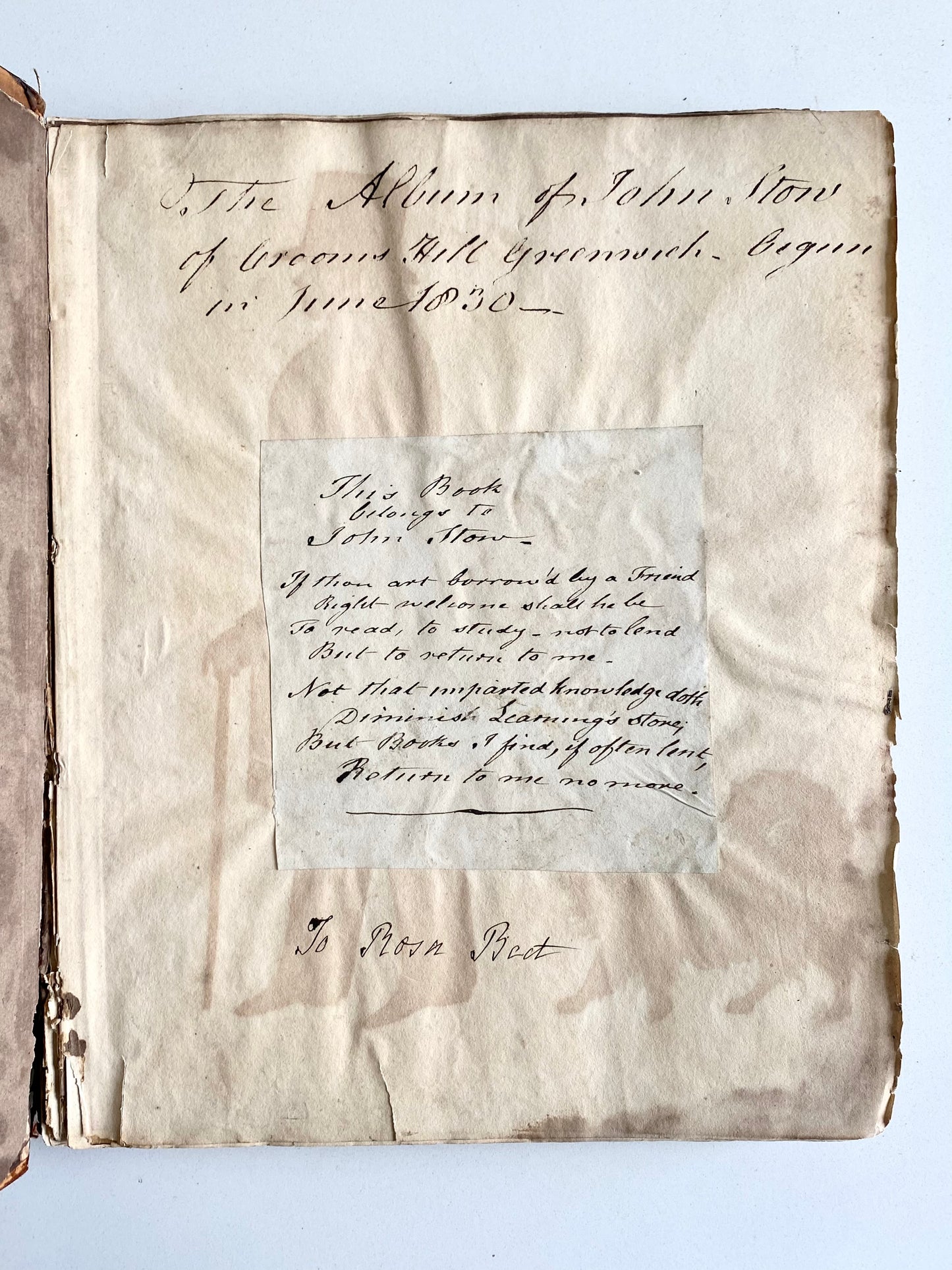 1830 JOHN STOW OF GREENWICH. Unpublished Poems on Captain Cooke, Cherokee Indians, Death and Mortality