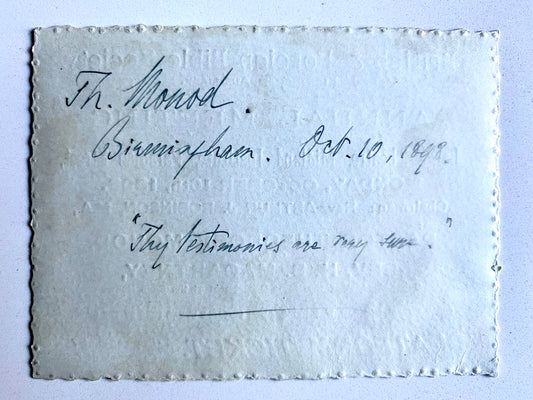 1898 KESWICK - THEODORE MONOD. Rare Bible Society Meeting Platform Ticket - Keswick Autographed!