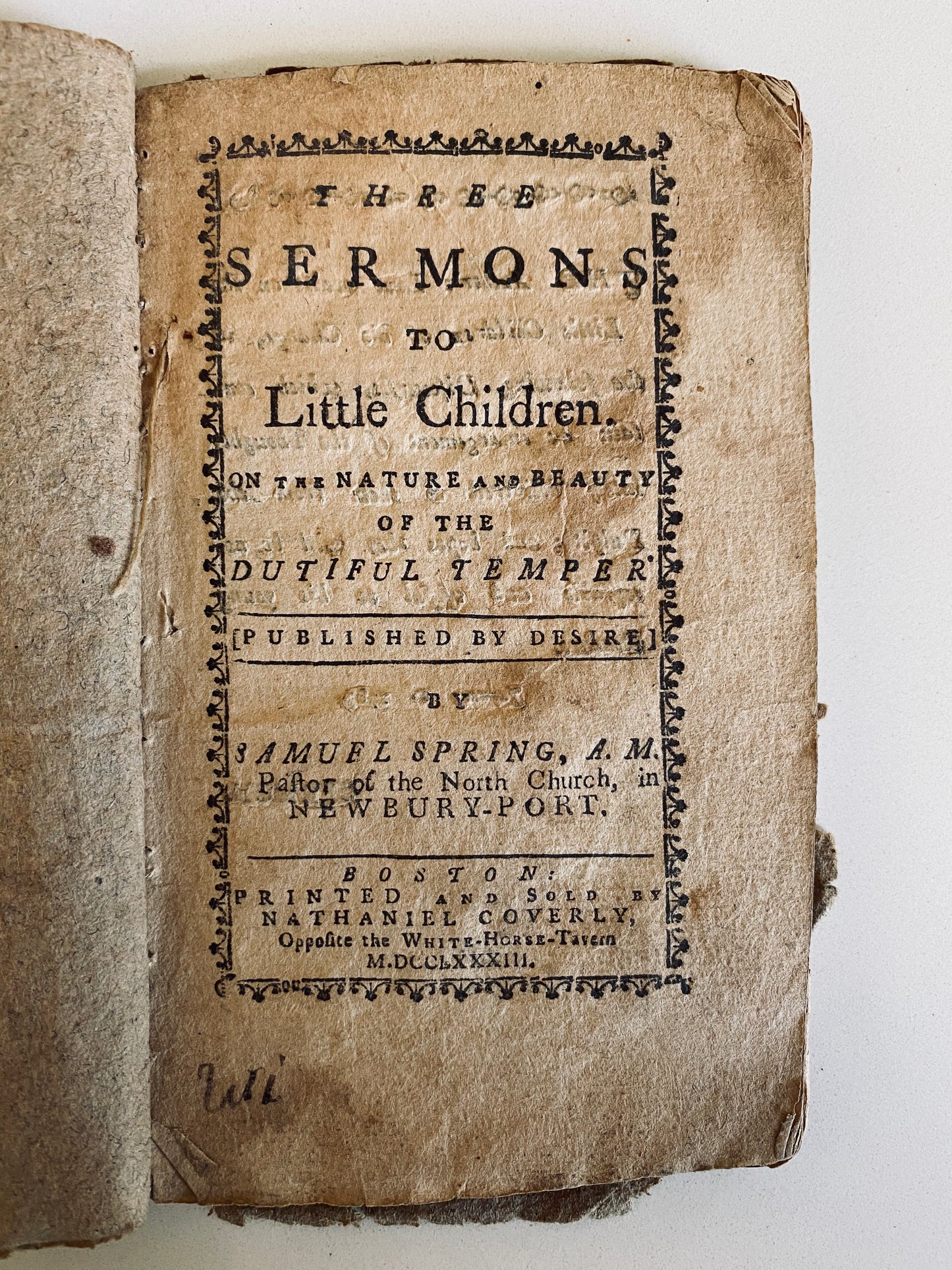 1783 SAMUEL SPRING. One of the First Children's Religious Books Published in America!