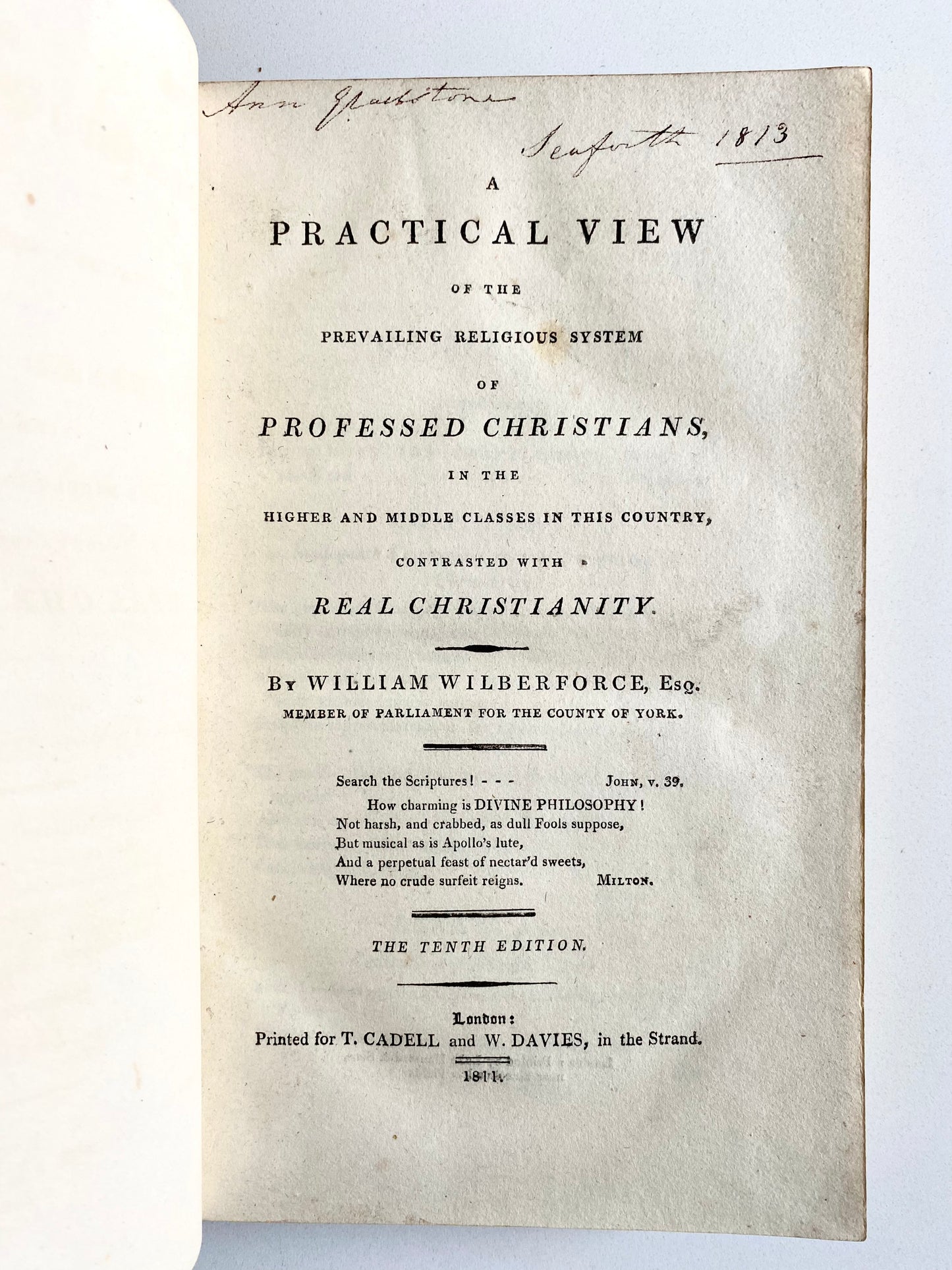 1810 WILLIAM WILBERFORCE. True Christianity and Cultural Christianity Contrasted. Fine Leather Binding & Provenance!