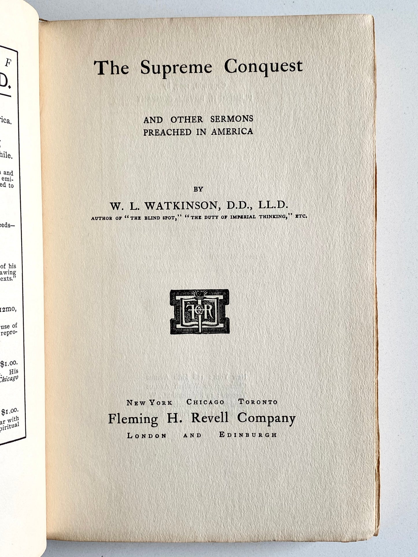 1907 W. L. WATKINSON. The Supreme Conquest. Superb Methodist Sermons - Signed.