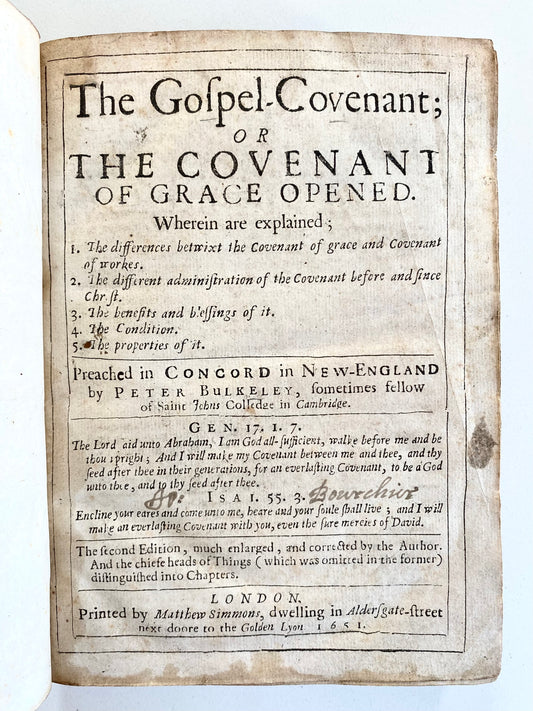 1651 PETER BULKELEY. Rare American Puritan on the Covenant of Grace - Author of Bay Psalm Book!