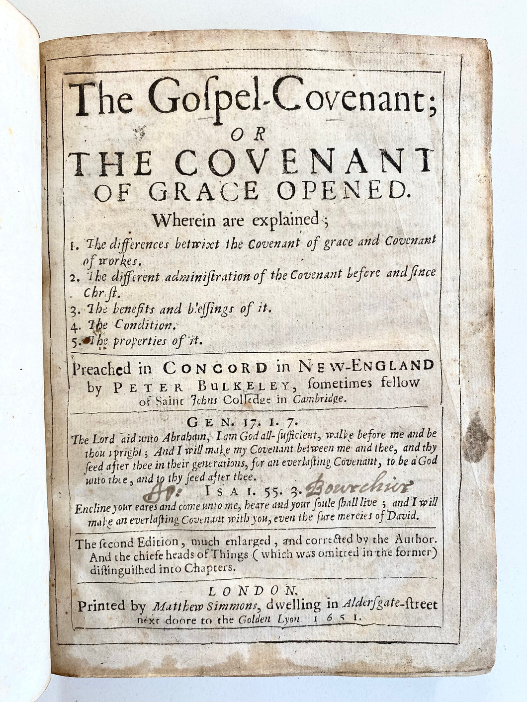 1651 PETER BULKELEY. Rare American Puritan on the Covenant of Grace - Author of Bay Psalm Book!