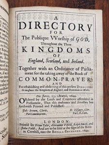 1644 PRESBYTERIAN / PURITAN. Directory for the Publique Worship of God - Replaced Common-Prayer.