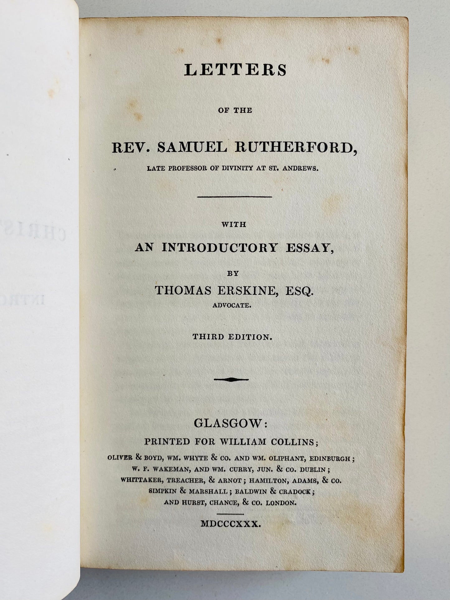 1830 SAMUEL RUTHERFORD. Letters of Samuel Rutherford. Scottish Puritan Recommended by Spurgeon.