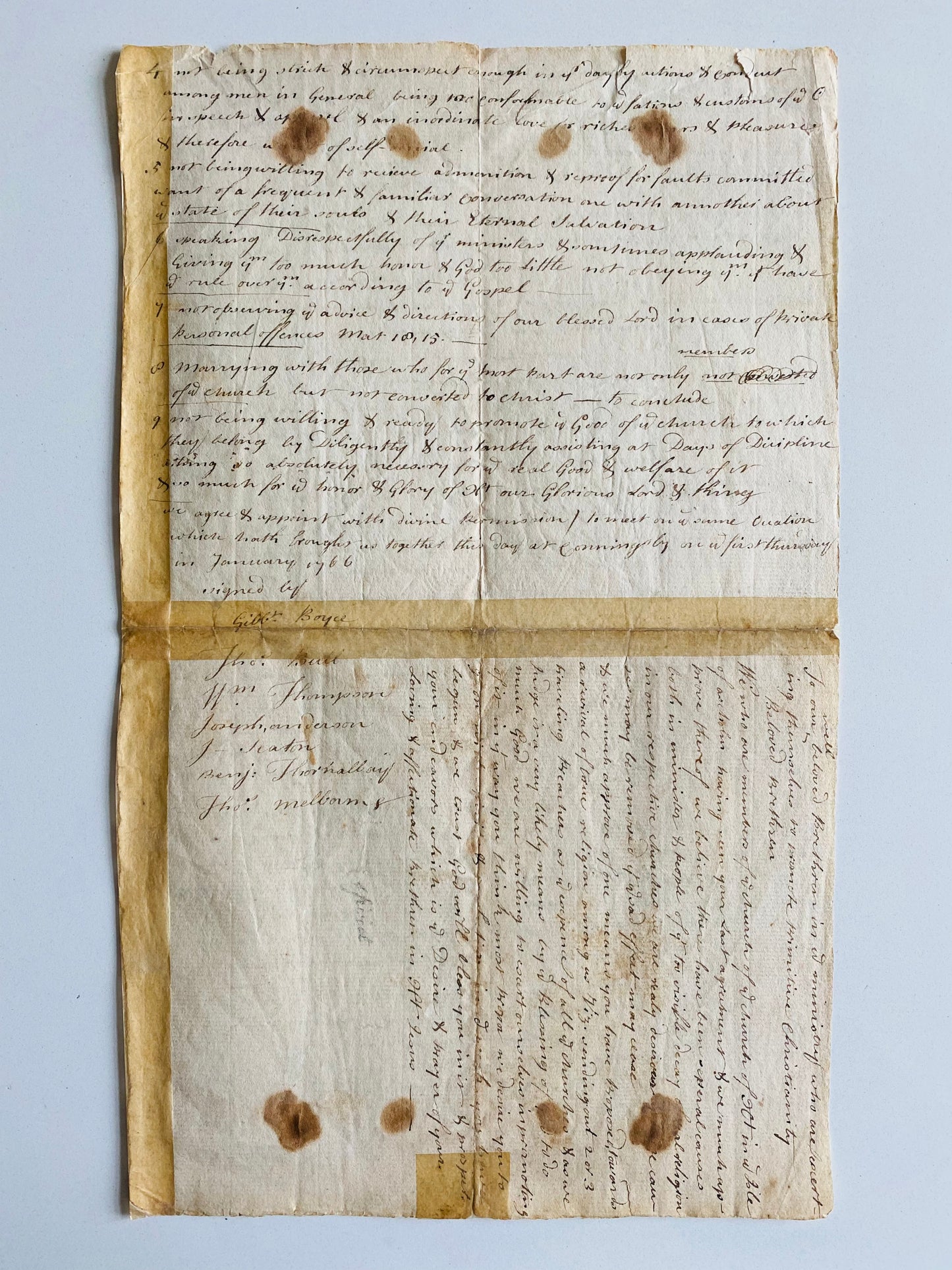 1765 BAPTIST REVIVAL COVENANT. Rare Unpublished Manuscript Document among 18th Century Baptists Calling for Revival