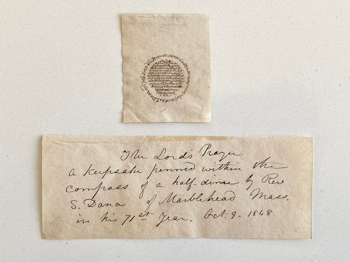 1848 SAMUEL DANA. Superb Micro-Miniature Handwritten Lord's Prayer in Circumference of a Half-Dime.