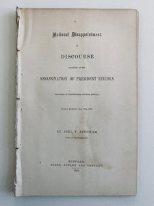 1865 ABRAHAM LINCOLN. National Disappointment. A Sermon on the Assassination of the President.
