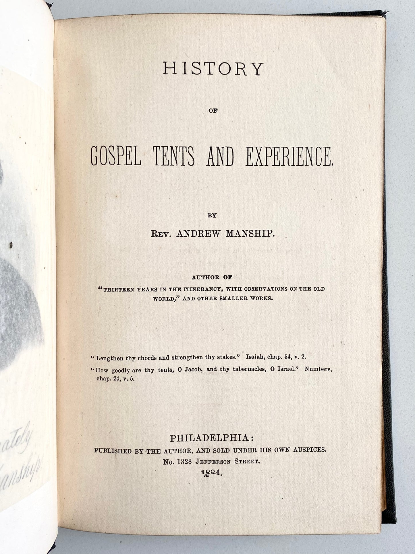 1884 ANDREW MANSHIP. History of Gospel Tents, Camp Meetings, and Outdoor Revivals.