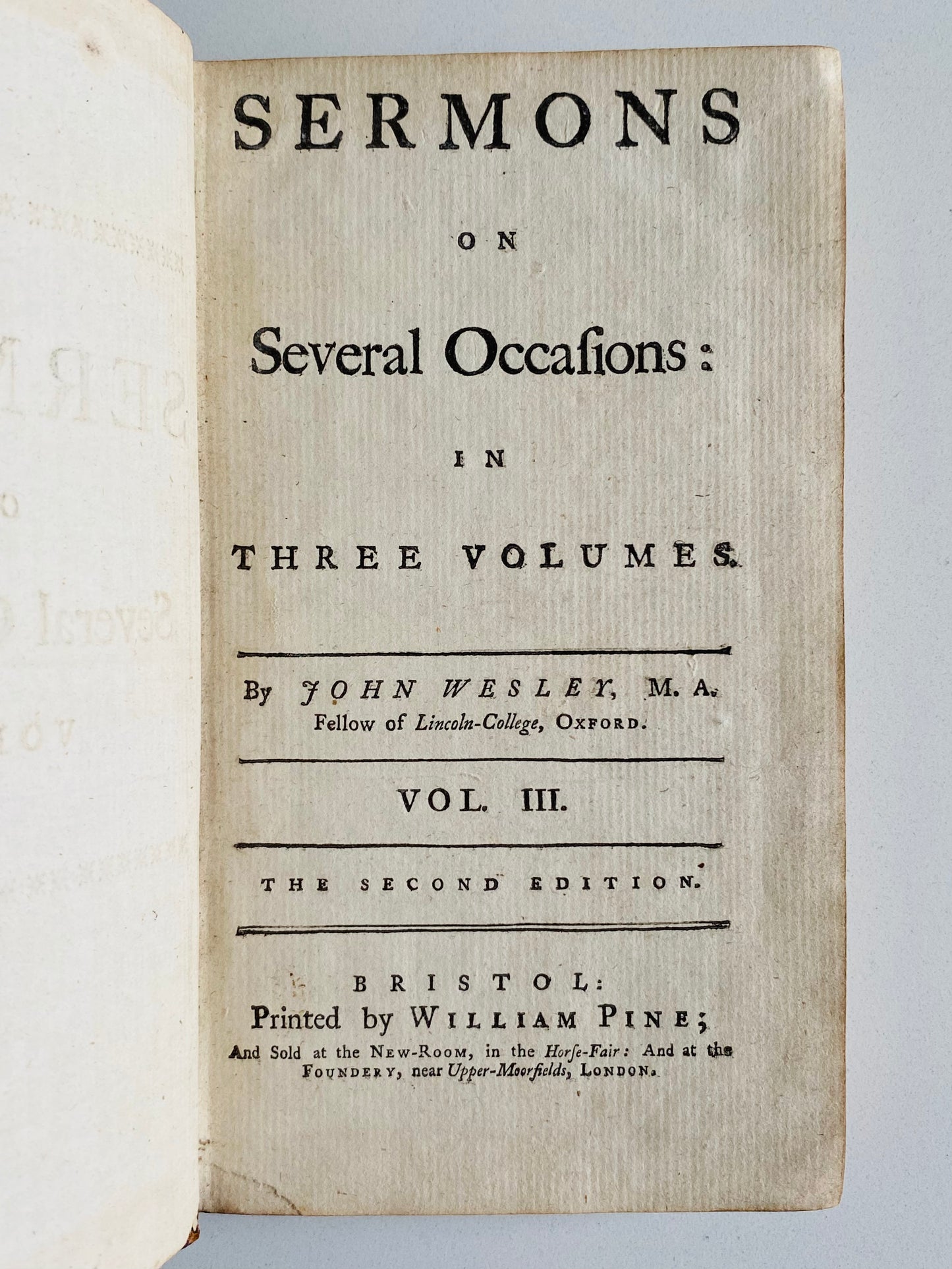 1754 JOHN WESLEY. Sermons on Several Occasions. Second Edition.