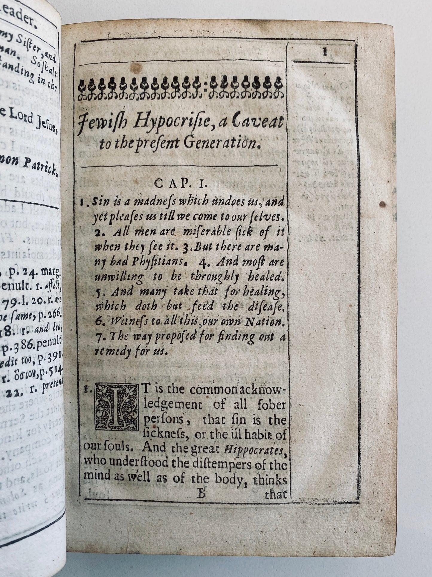 1670 SYMON PATRICK. Jewish Hypocrisy and the Hypocrisy of Christians Compared. RARE!