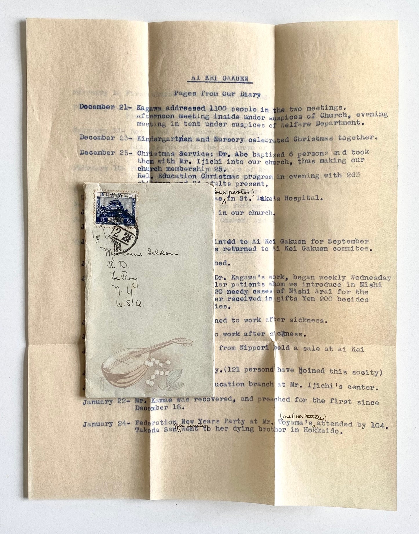 1928-1931 MILDRED ANNE PAINE. Archive of Oxford Group - Toyohiko Kagawa Connected Missionary to Japan.