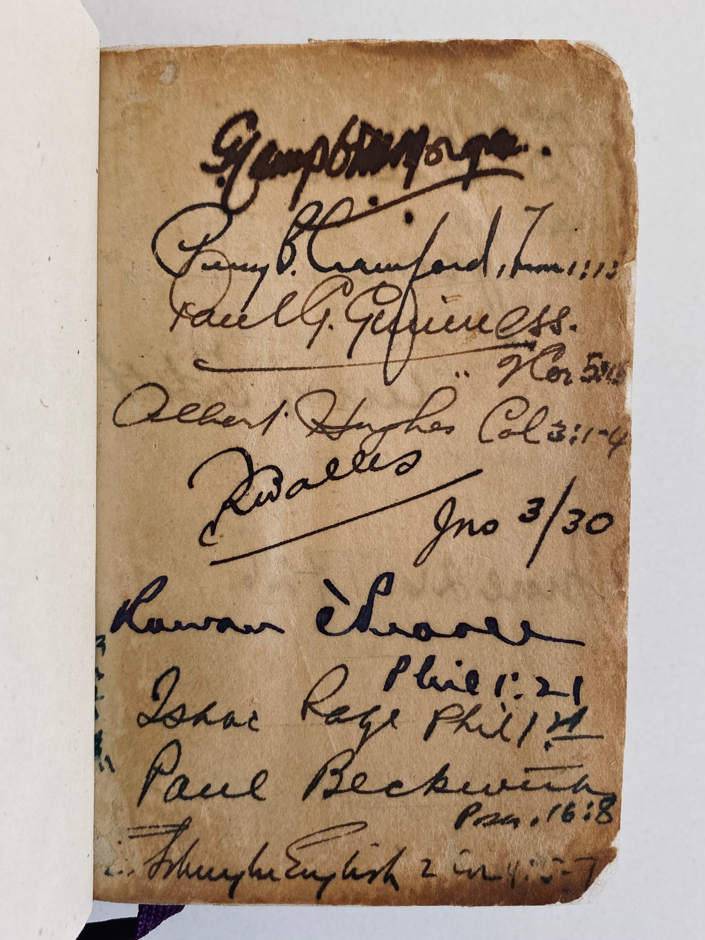 1926 AUTOGRAPHED POCKET BIBLE. G. Campbell Morgan, Paul G. Guinness, E. Schuyler English, &c.