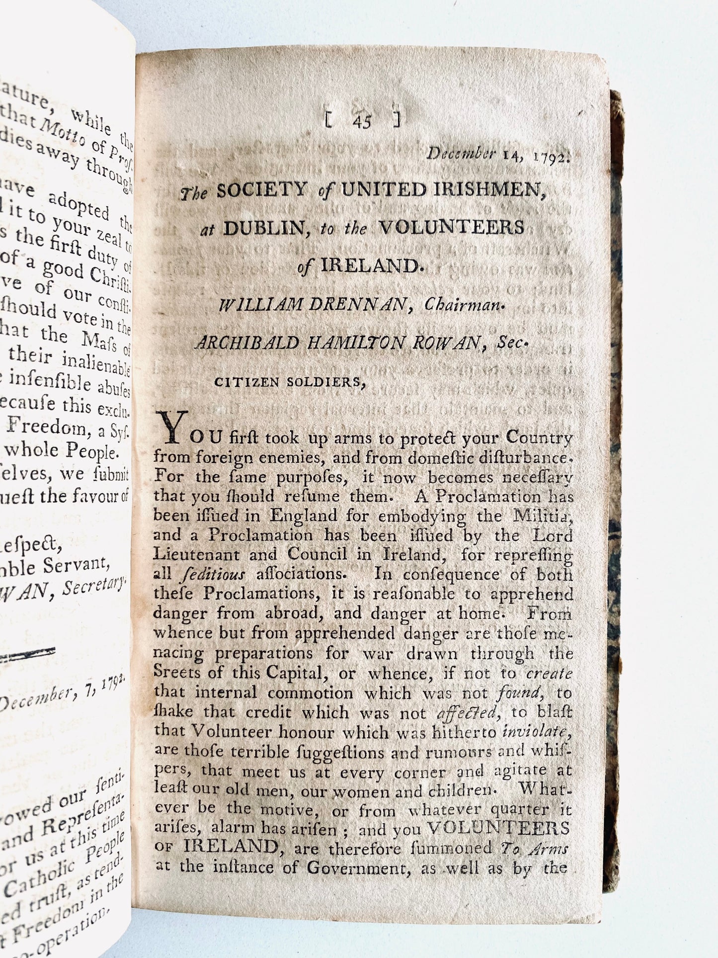 1795 RARE IRISH-AMERICANA. The Book that Connects the American Revolution to the Irish Rebellion.