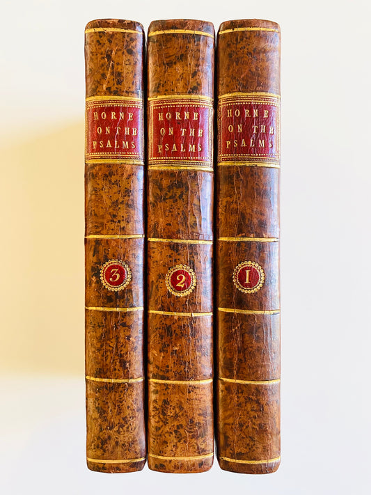 1794 GEORGE HORNE. Spurgeon Recommended Three Volume Commentary on Psalms. Full Tree Calf Bindings.