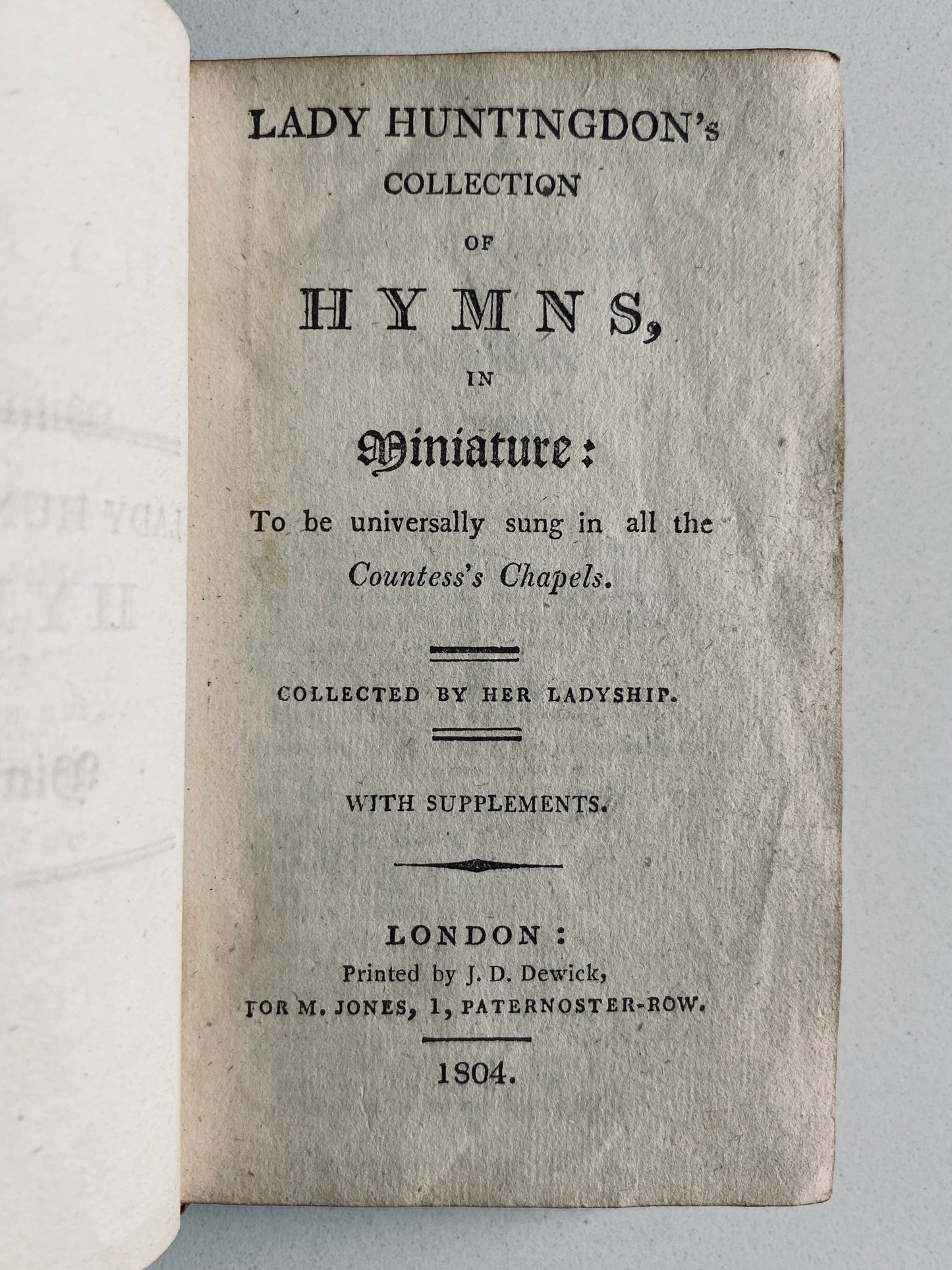 1804 SELINA, COUNTESS OF HUNTINGDON. Collection of Hymns for the Countess' Chapels