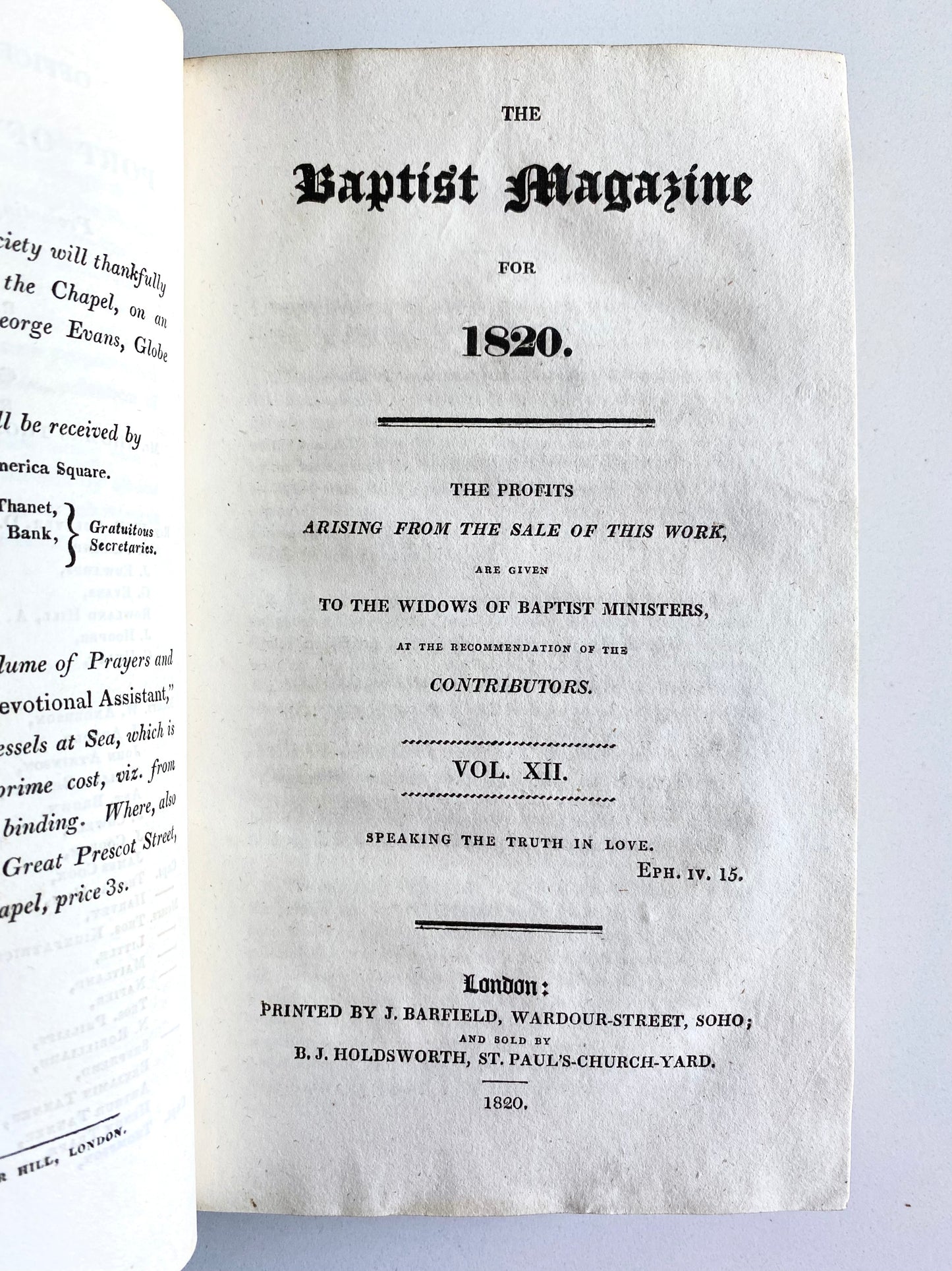 1820 THE BAPTIST MAGAZINE. Wonderful Provenance with Additional Material Bound In