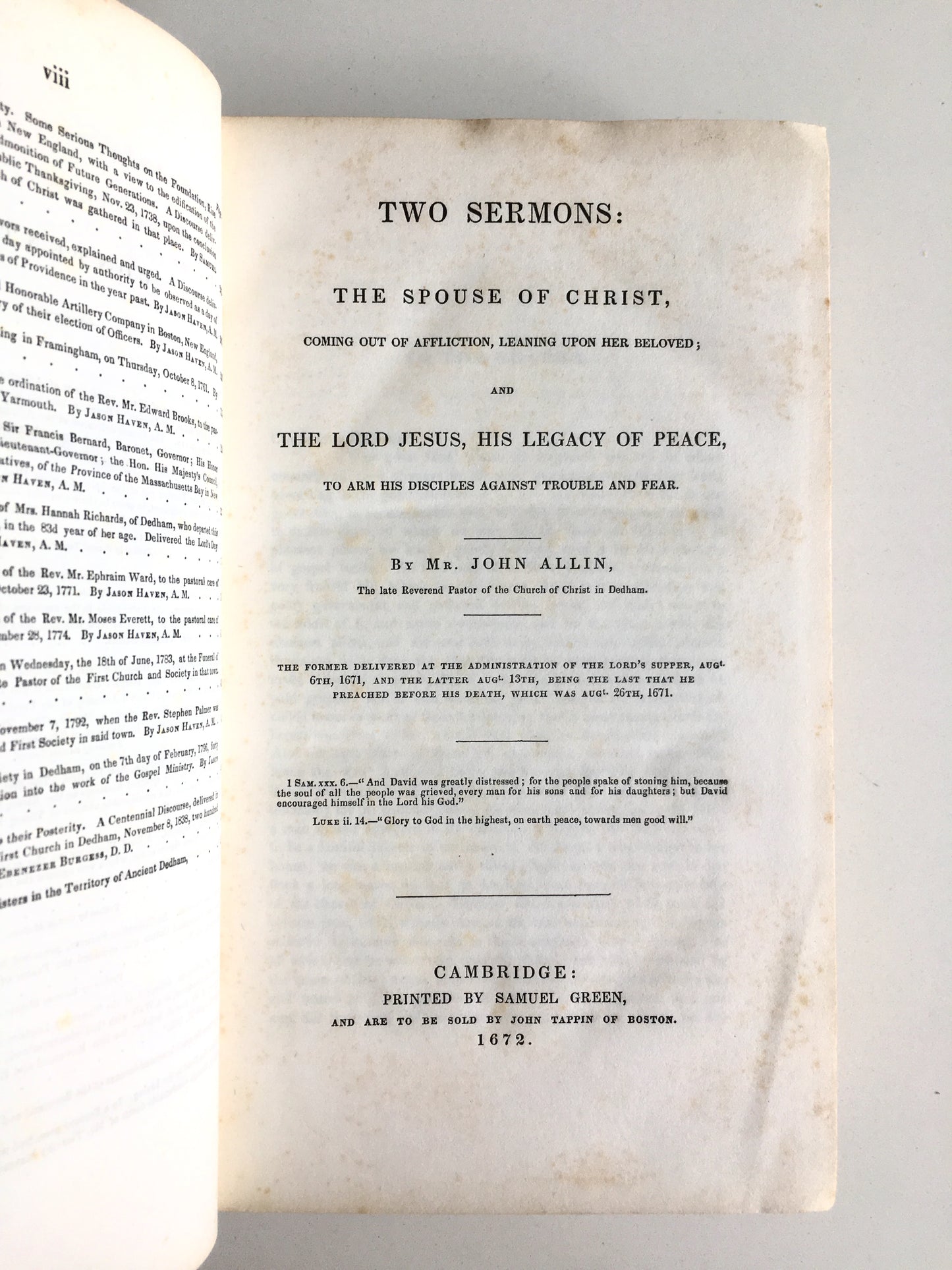 1671 DEDHAM PULPIT. Sermons Preached in the Massachusetts Bay Colony, etc., in 17th and 18th Centuries