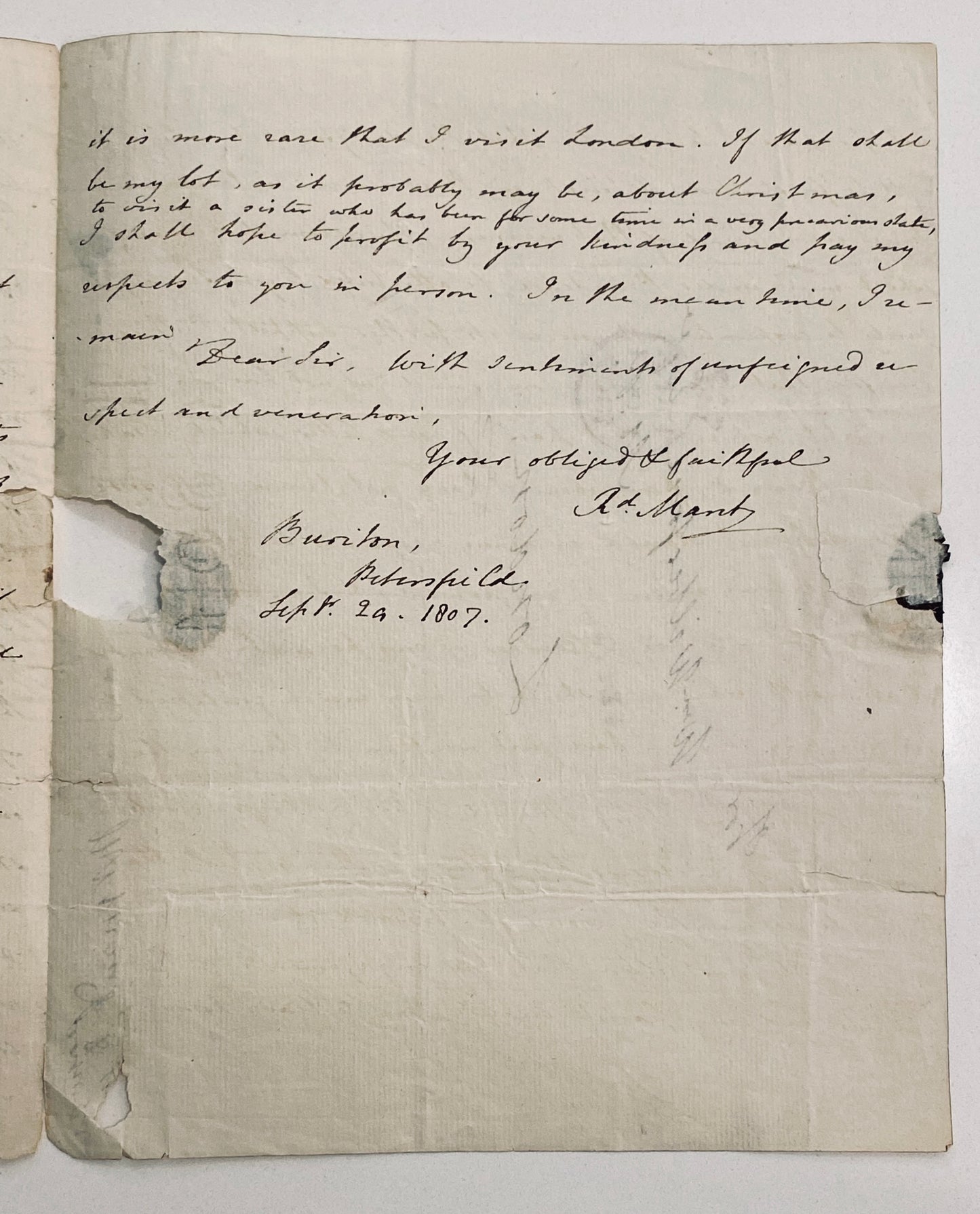 1807 WILLIAM WILBERFORCE. Autograph Letter from Bishop Mant Congratulating on Anti-Slavery Bill!