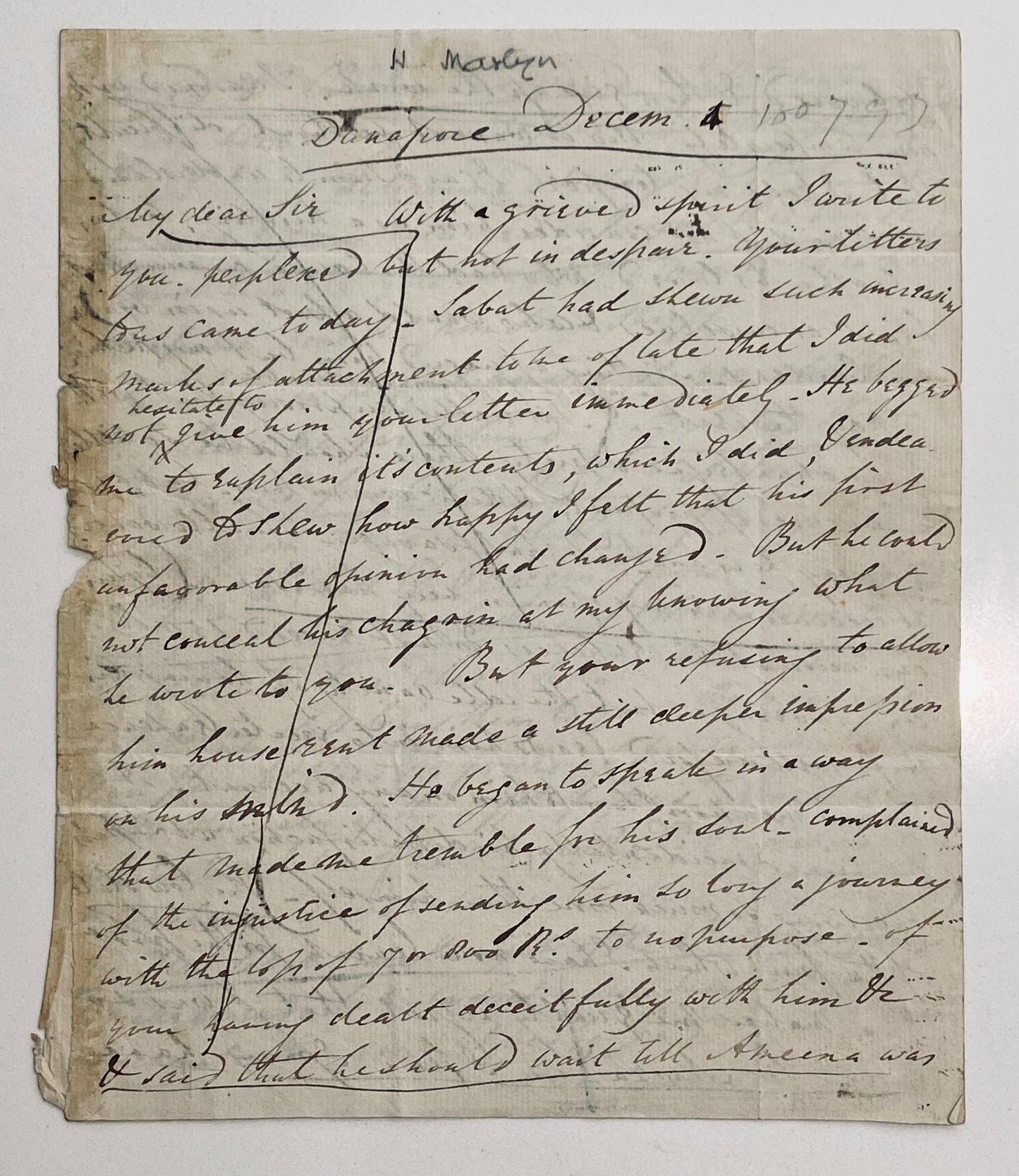 1806 HENRY MARTYN. Rare Missionary Letter to David Brown, Missionary in Calcutta.