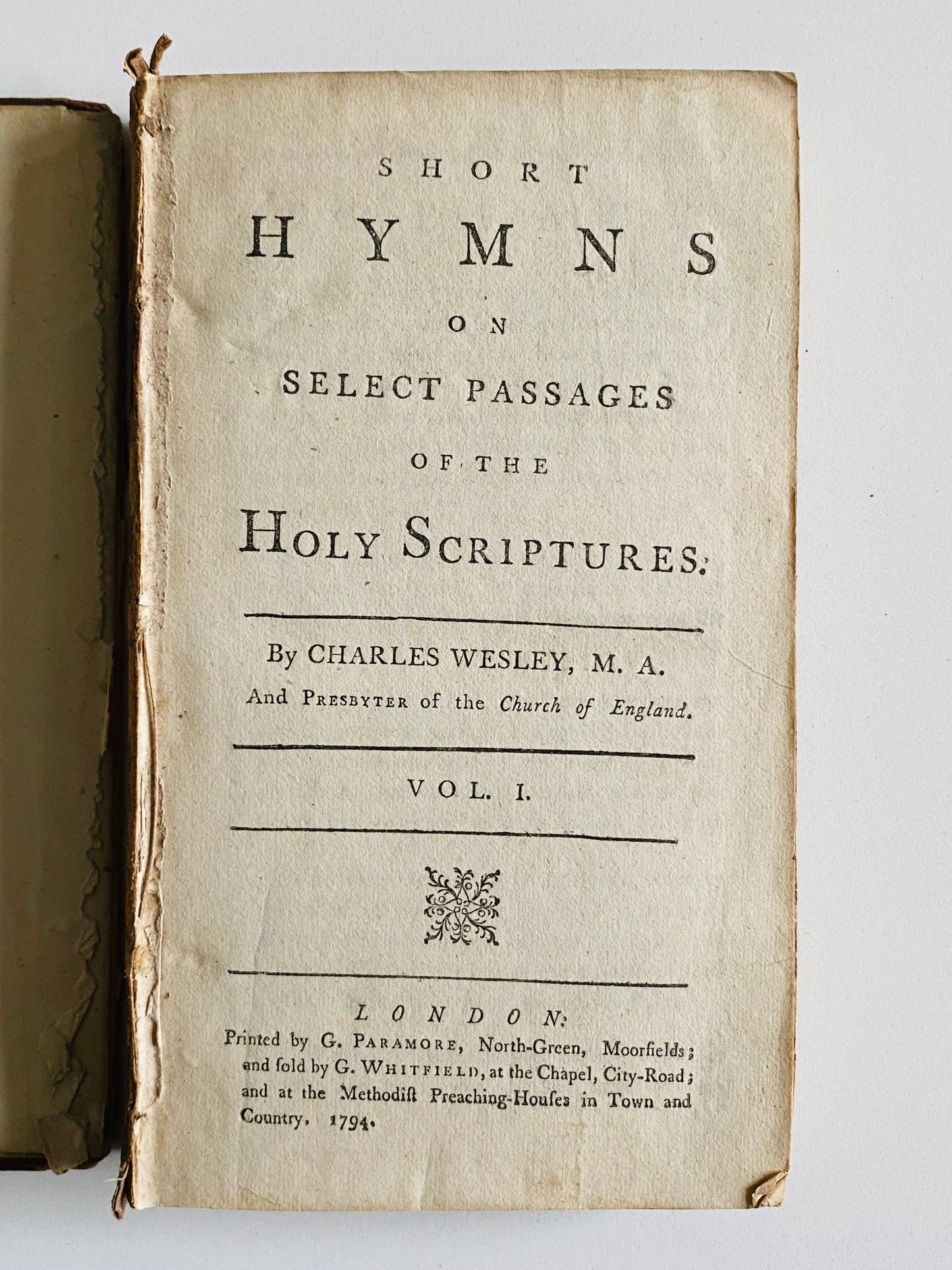 1794 CHARLES WESLEY. Short Hymns on Select Passages of the Holy Scriptures. Rare Early Edition.