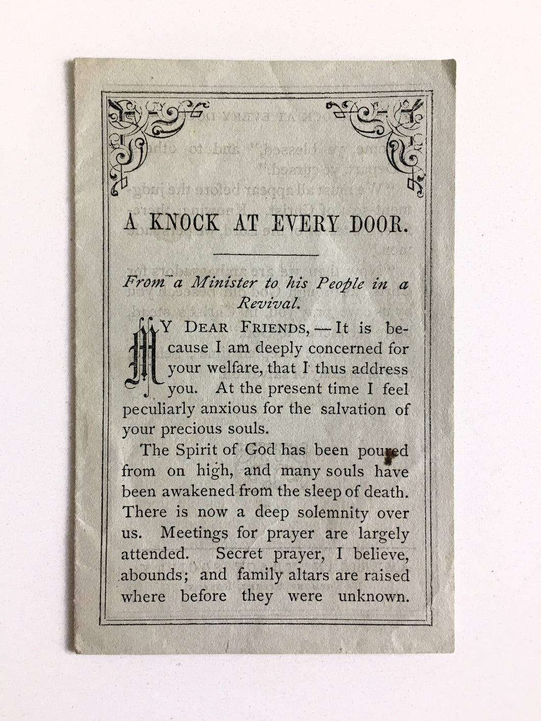 1858 PRAYER REVIVAL. Tract for Distribution During the Revival - Rare