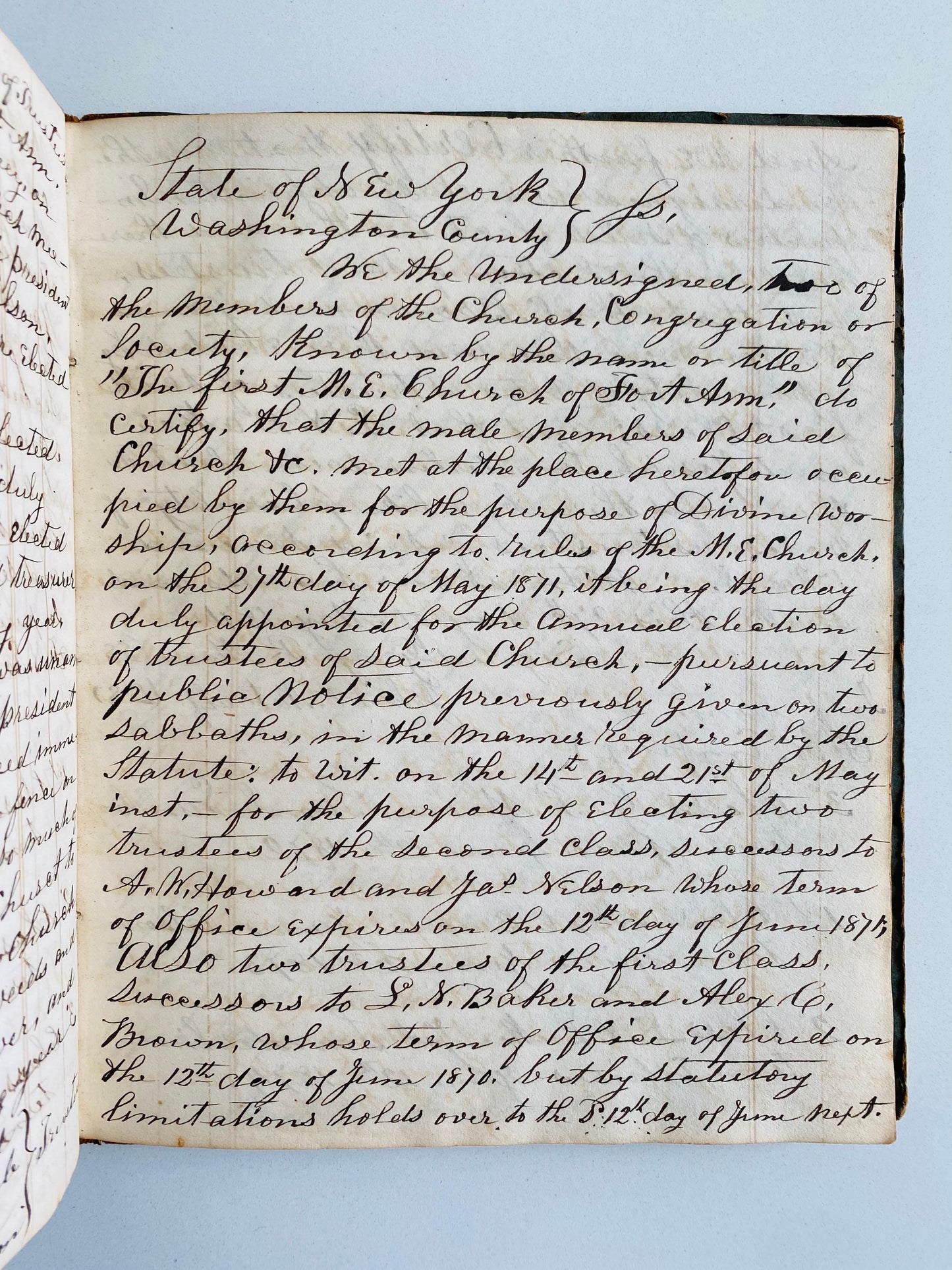 1813 METHODIST MANUSCRIPT. The History, Minutes, Slip Rents, &c of the Methodist Episcopal Church at Fort Ann, New York