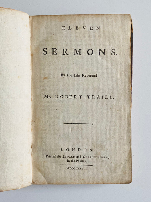 1778 ROBERT TRAILL. Eleven Sermons - First Edition of Important Scottish Covenanter Sermons