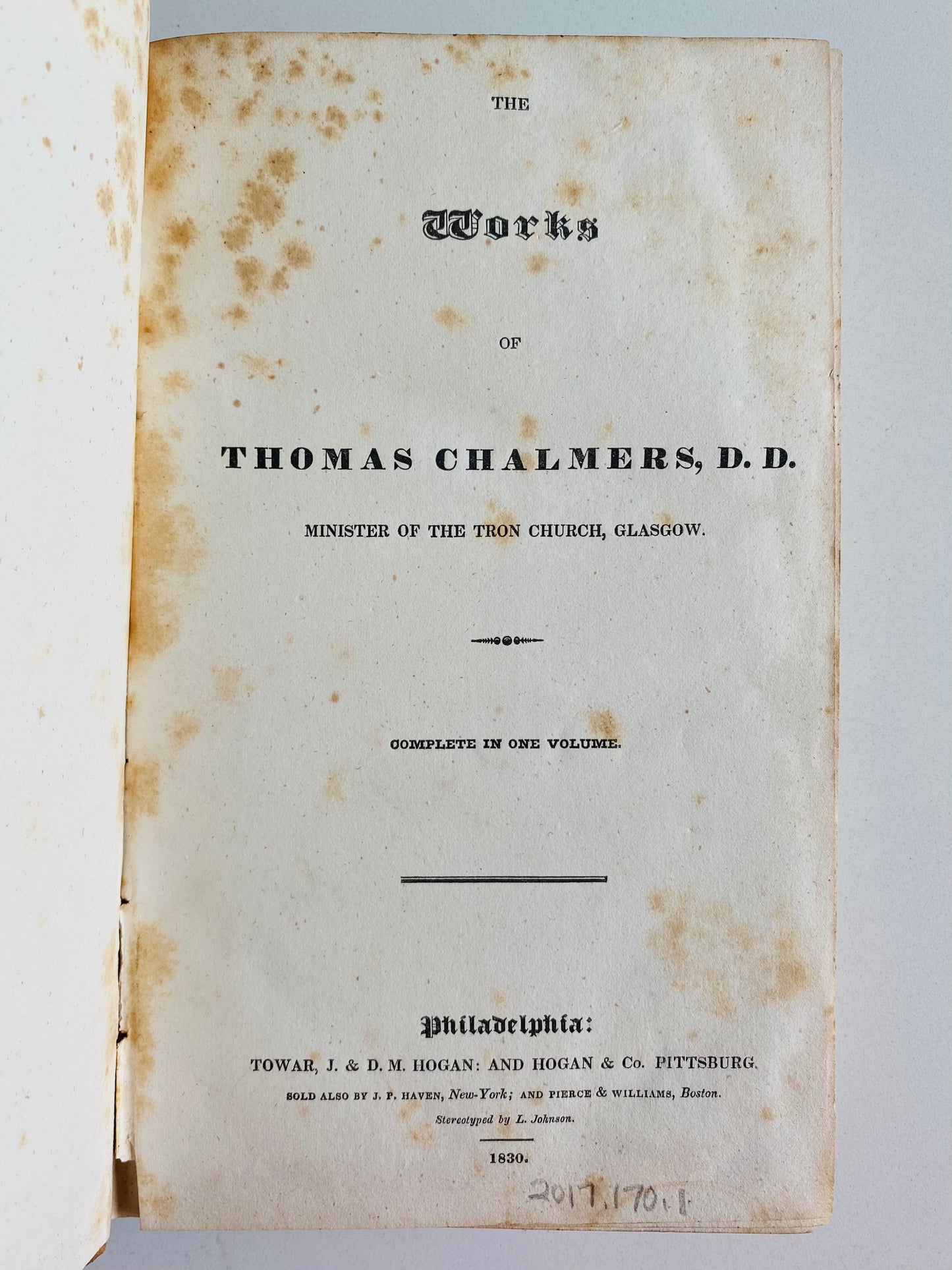 1830 THOMAS CHALMERS. The Works of Thomas Chalmers. Important Scottish Presbyterian Divine.