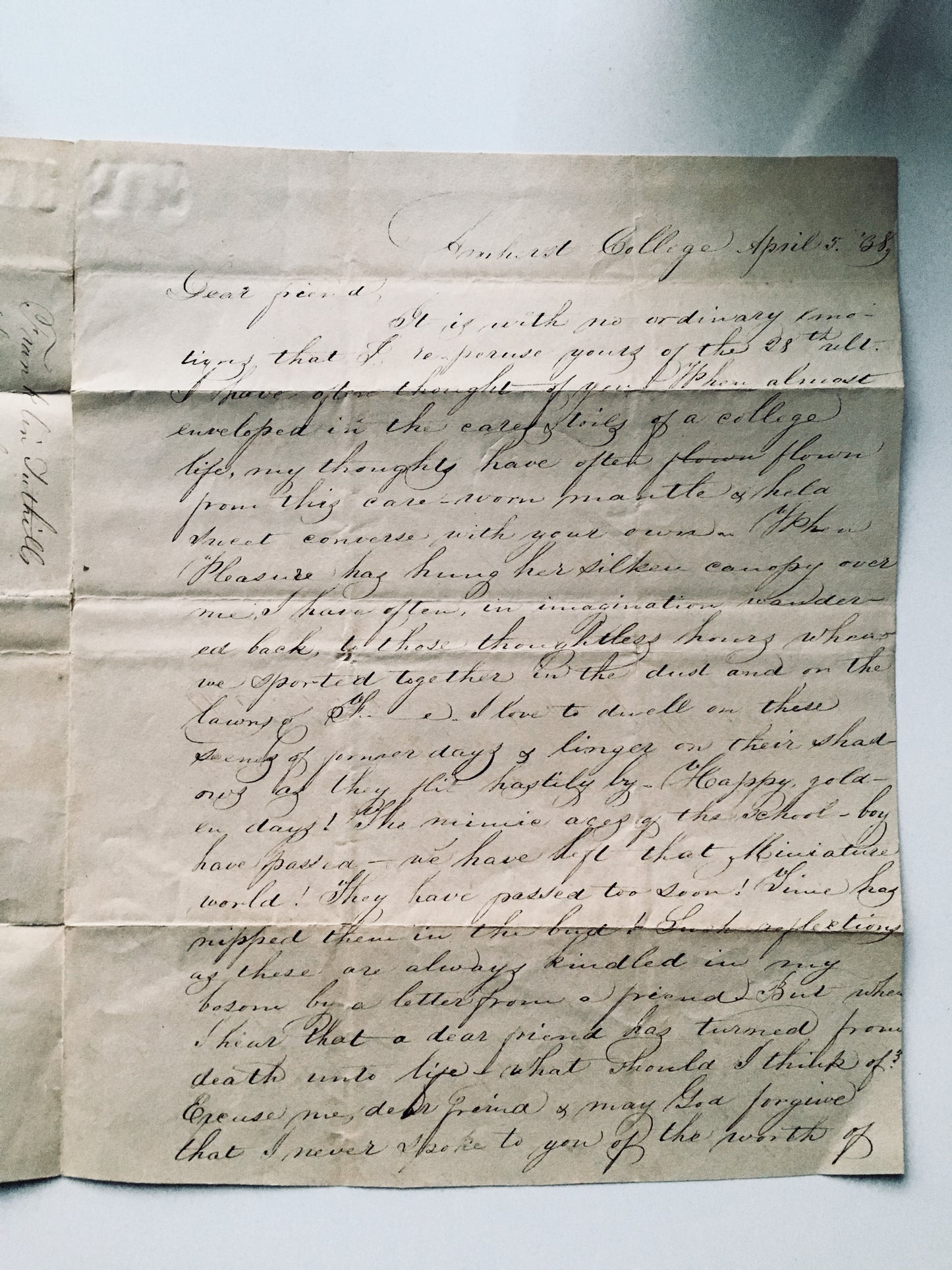 1838 AMHERST REVIVAL. Important Two Page Unpublished First-Hand Letter on the Work of God