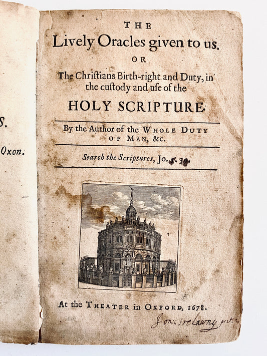 1678 RICHARD ALLESTREE. The Christian's Birth-right in Holy Scripture. Glorious Revolution Provenance!