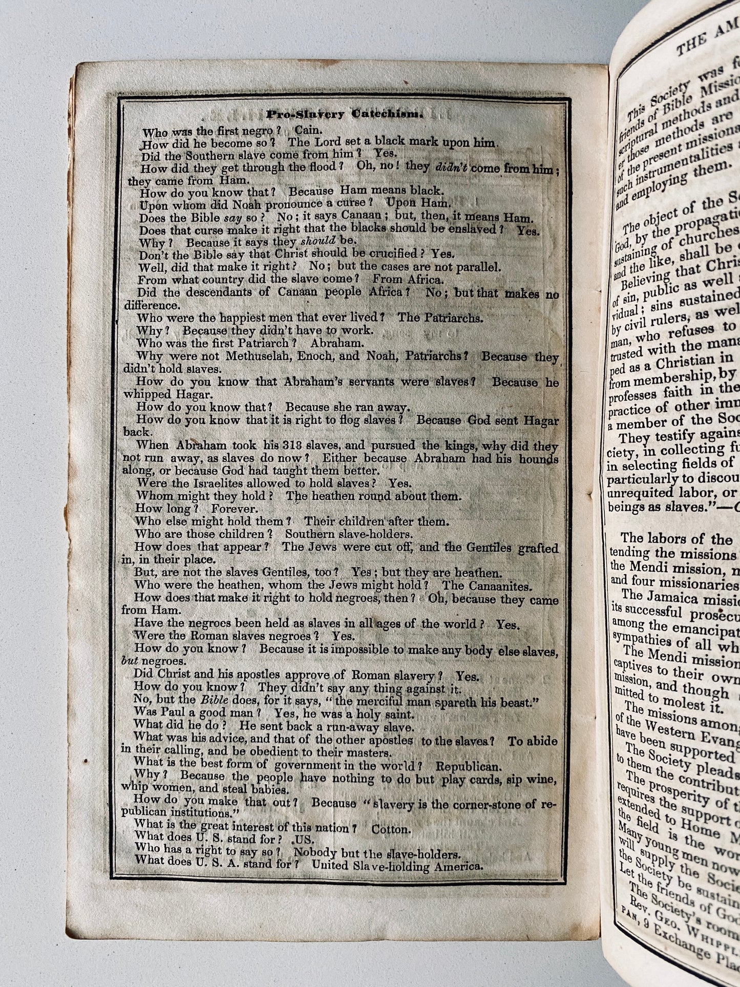 1847 ANTI-SLAVERY SOCIETY. The Liberty Almanac for Anti-Slavery - Catechism for Slave-Holders.