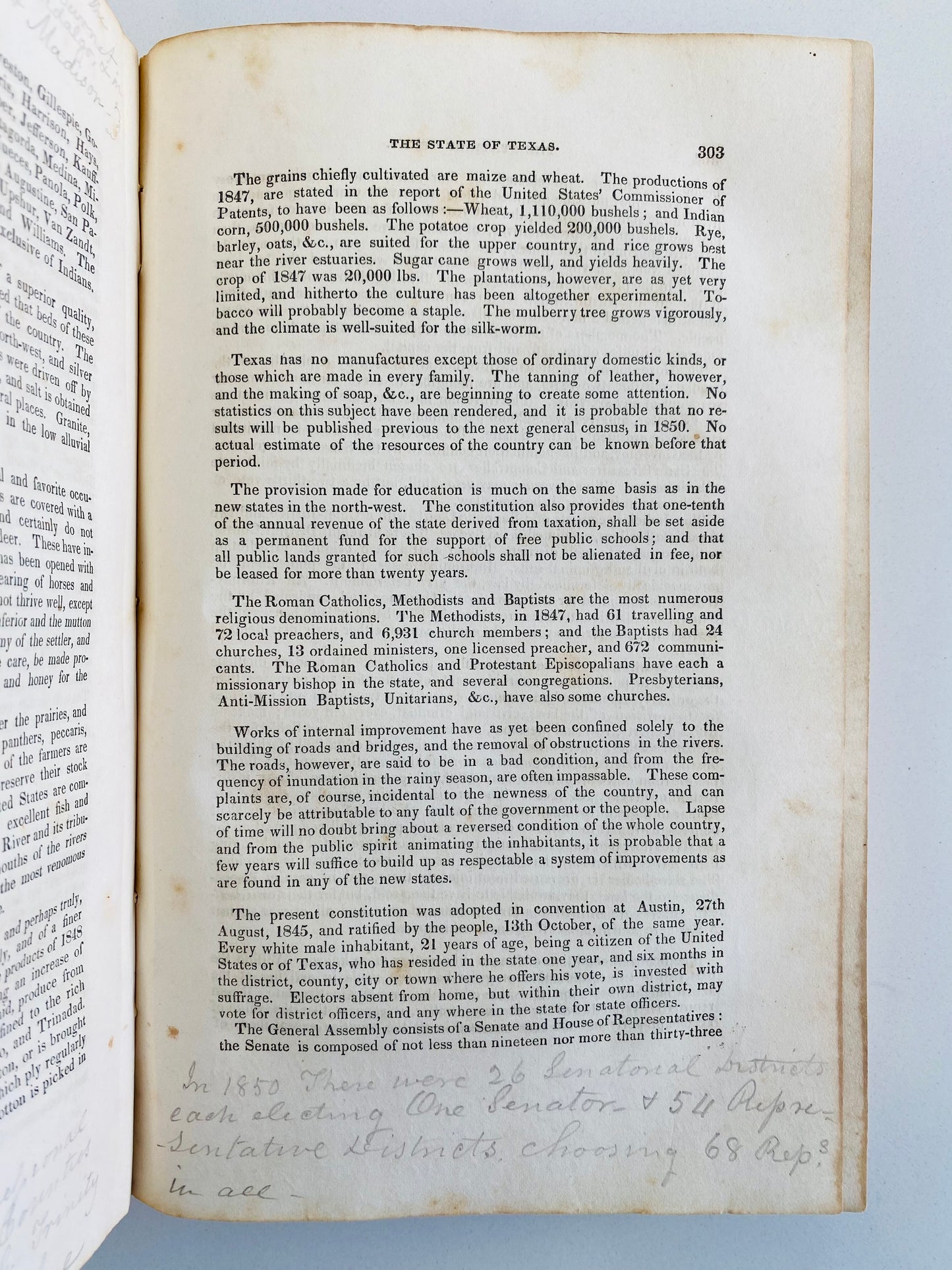 1850 ANSON JONES. History of Texas Owned by Last President of Texas + Handwritten Marginalia!