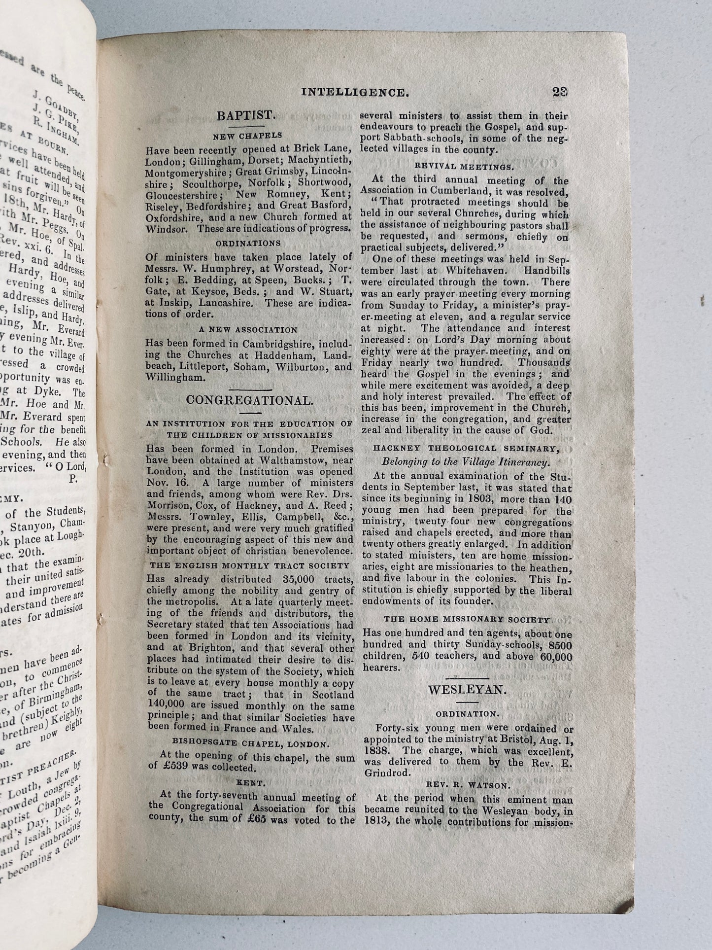 1839, 41, 43 BAPTIST MAGAZINE & MISSIONARY OBSERVER. Rare Assemblage of Three Years - Matching Bindings.