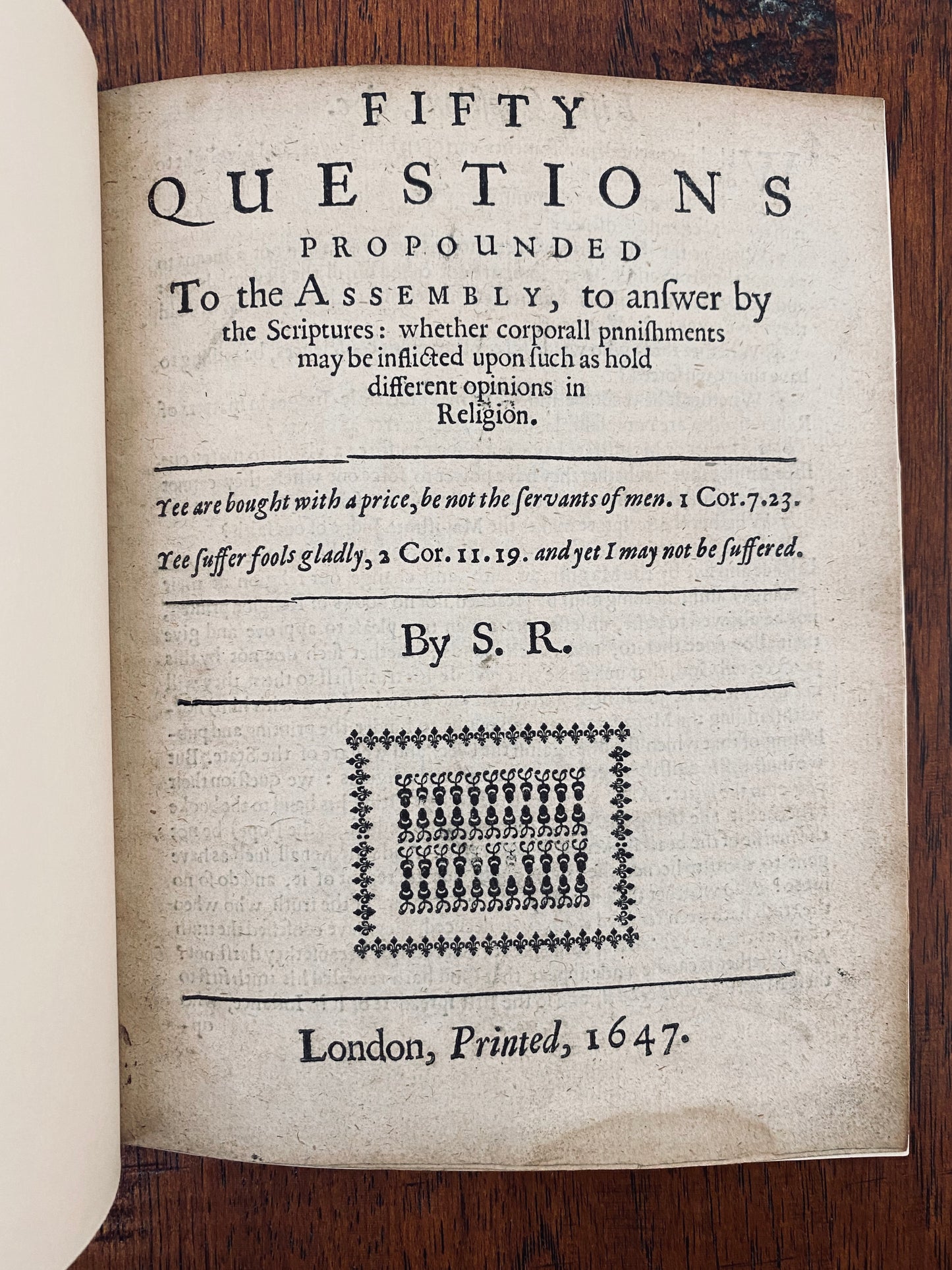 1647 SAMUEL RICHARDSON. Two Rare Baptist Tracts on Religious Liberty. Hanserd Knollys