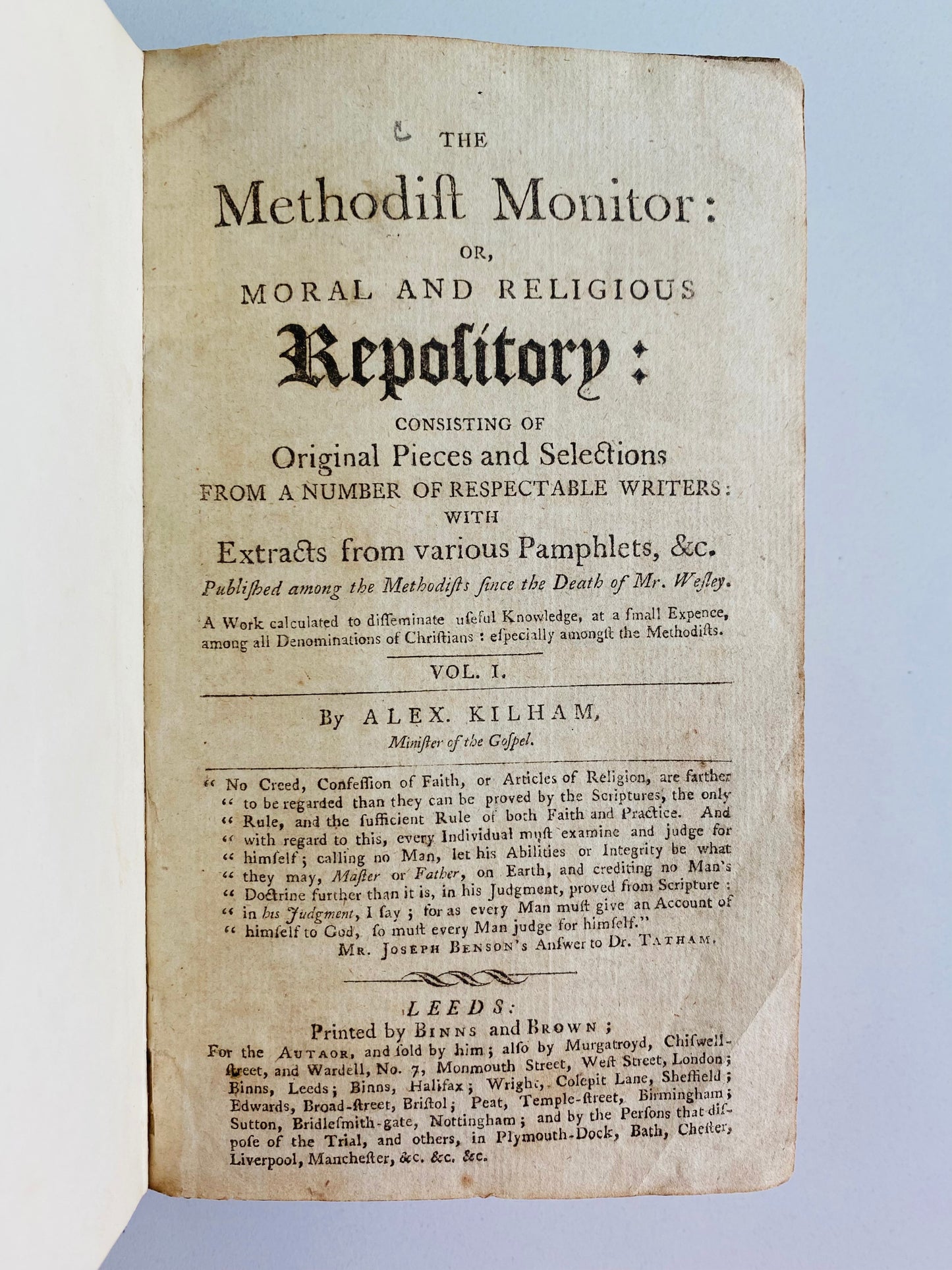 1796 METHODIST REVIVAL. The Methodist Monitor. Important Methodist Revivalist Periodical.