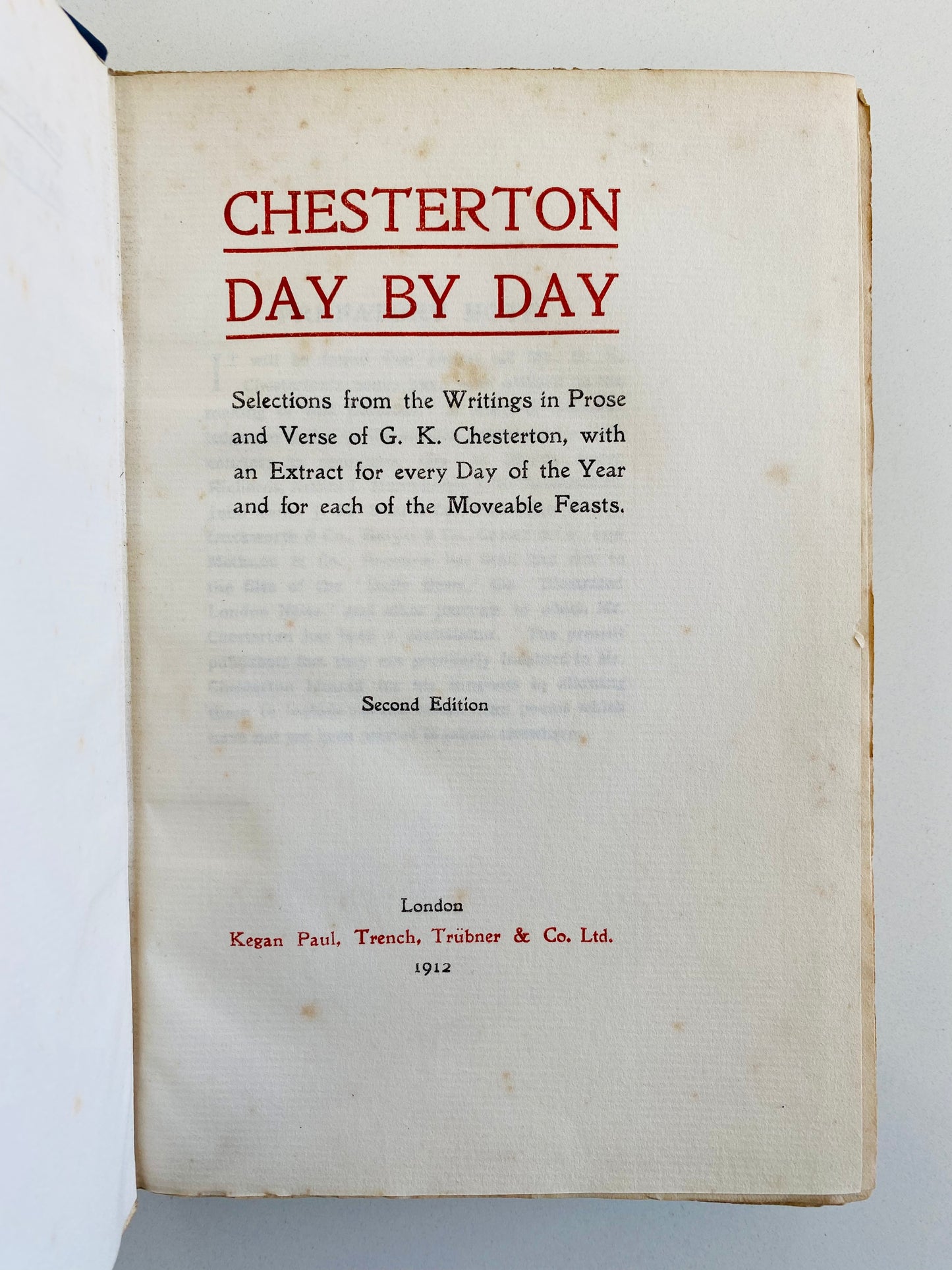 1912 G. K. CHESTERTON. Autographed Chesterton Day by Day - A Year of Daily Readings.