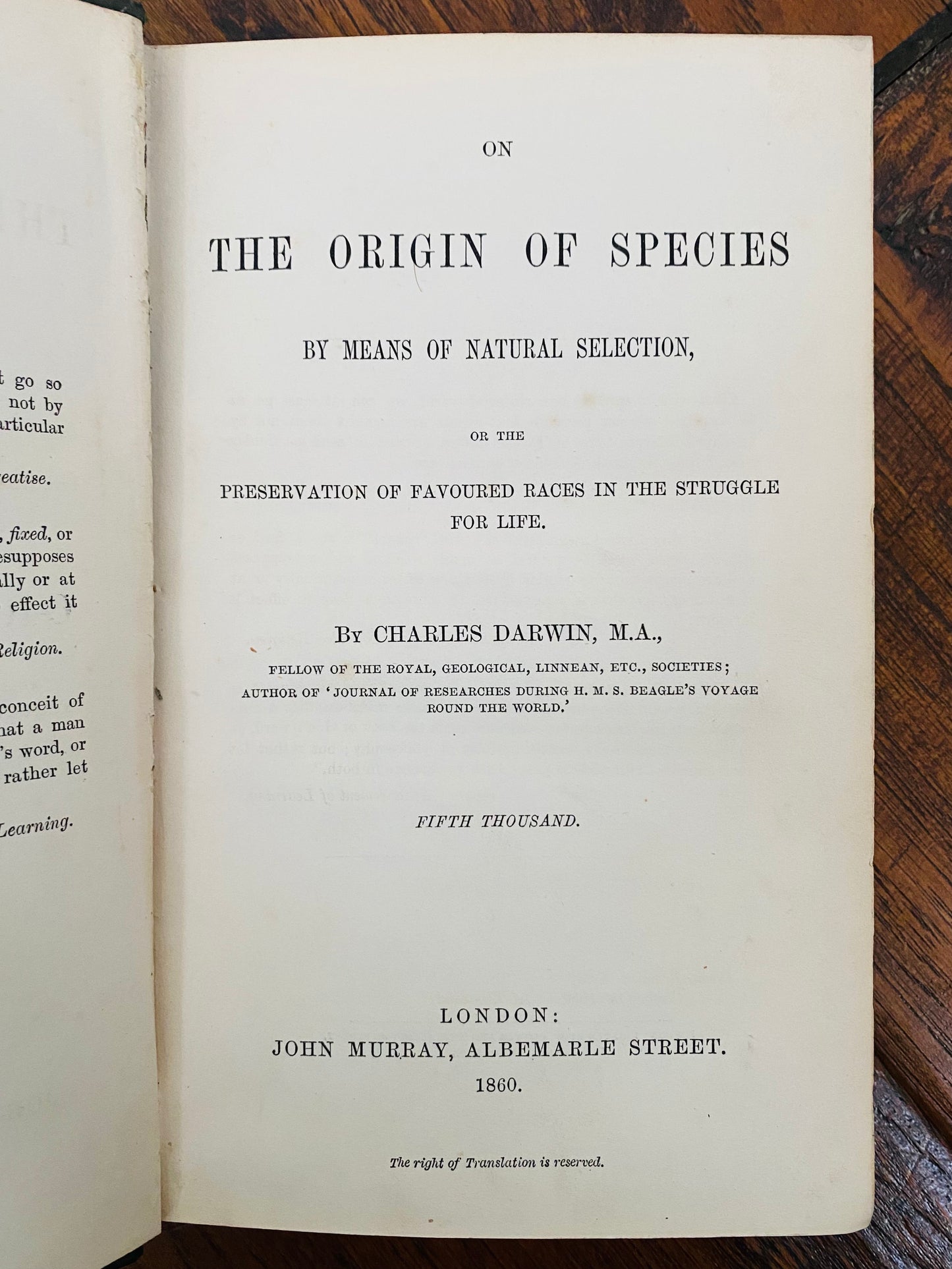 1860 CHARLES DARWIN. Fine Assemblage of Five Early Charles Darwin Imprints.