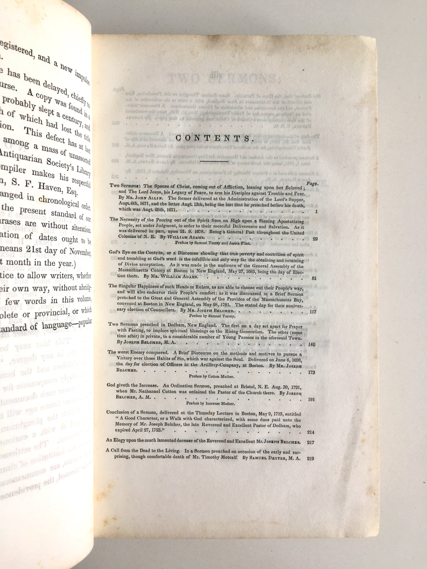 1671 DEDHAM PULPIT. Sermons Preached in the Massachusetts Bay Colony, etc., in 17th and 18th Centuries