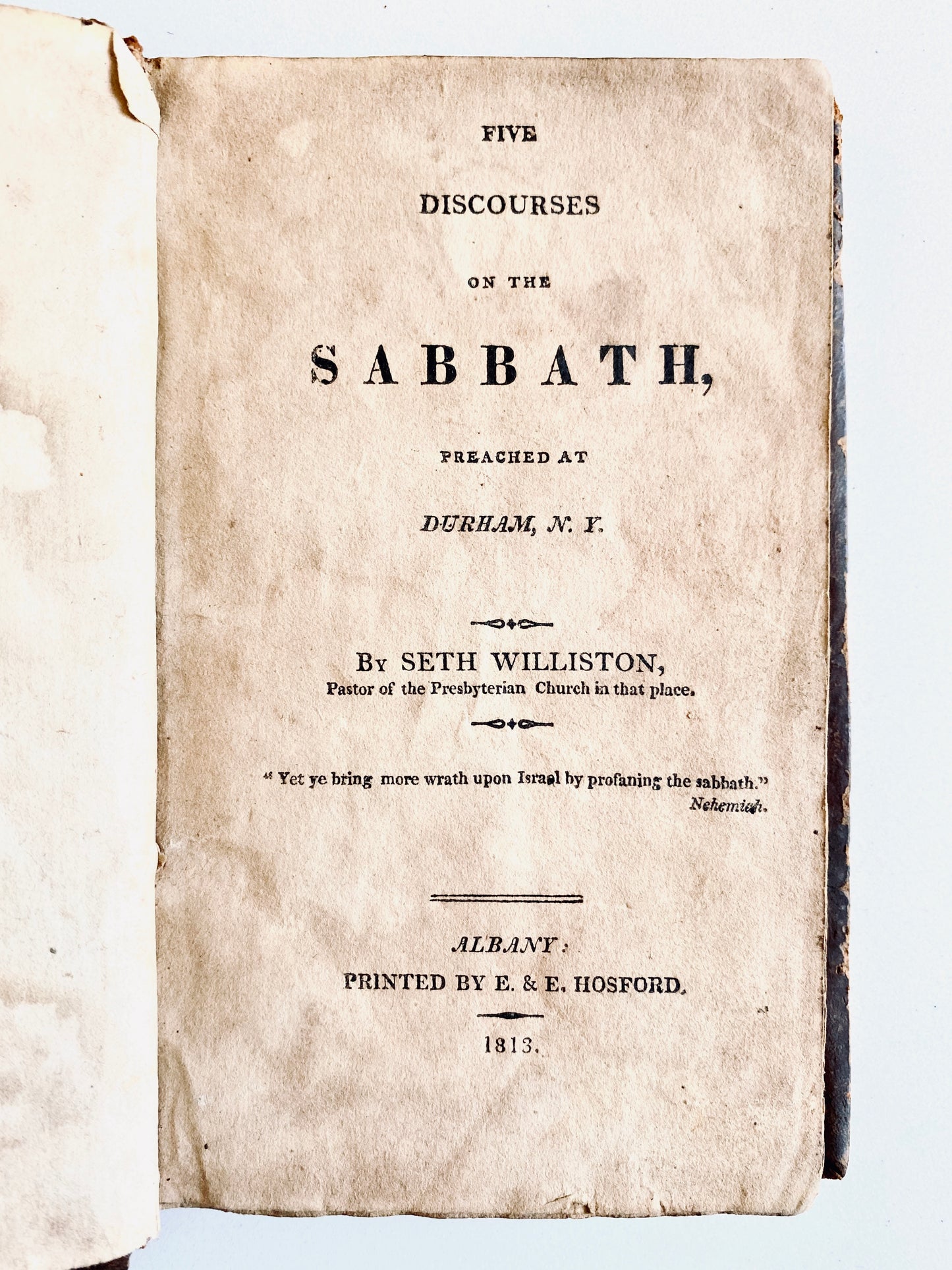 1813 SETH WILLISTON. Second Great Awakening Sermons on the Nature of the Christian Sabbath